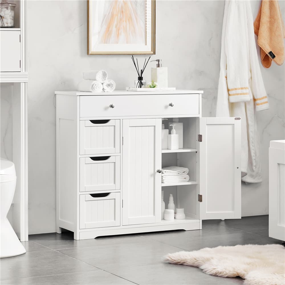 TEMU Bathroom Storage Cabinet With 4 Drawers & 2 Doors, Moisture-resistant Modern Cabinet Organizer With Adjustable Shelf, Bathroom Furniture, Ideal For Kitchen, Entryway, Or Living Room