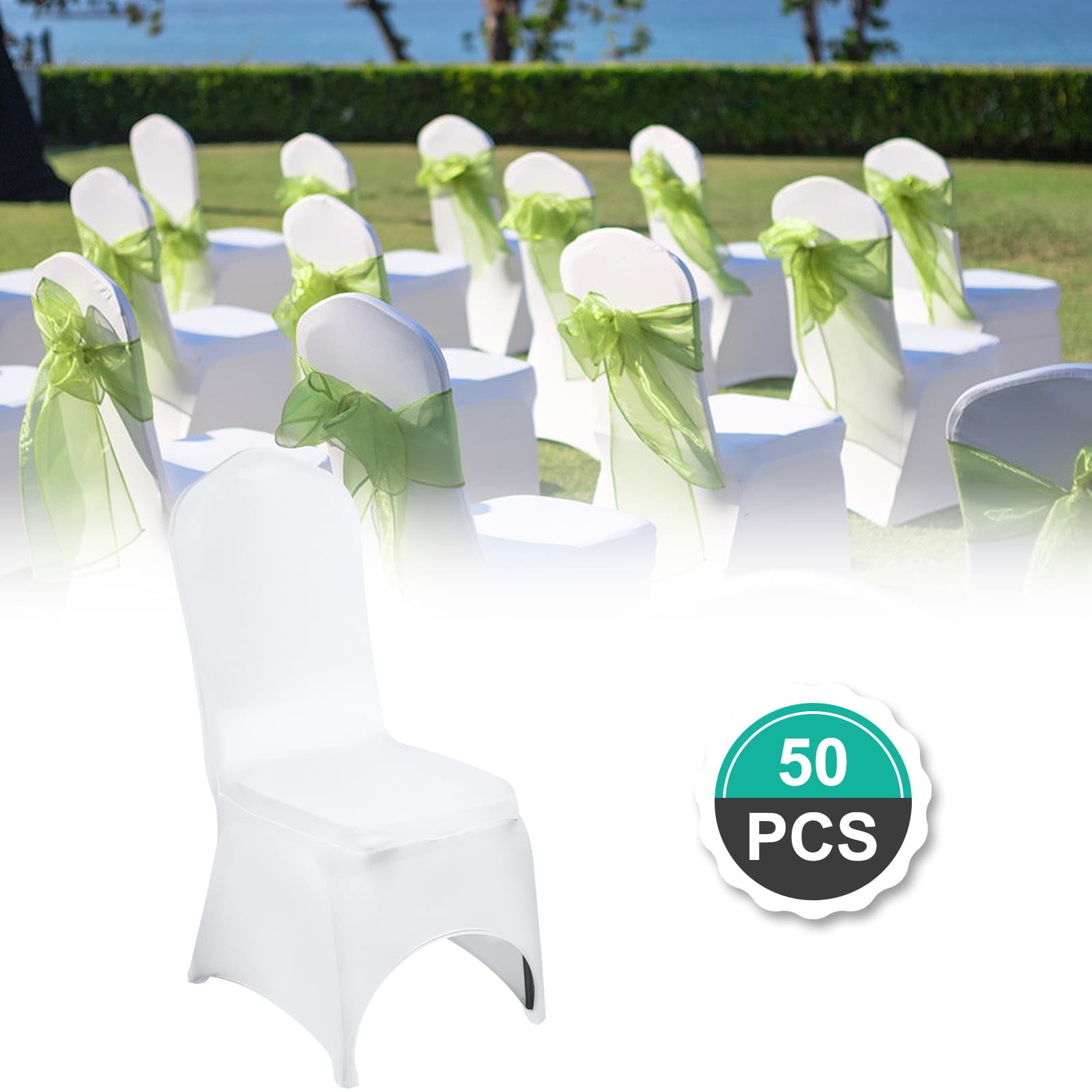 TEMU Vevor 50 Pcs White Chair Covers Polyester Spandex Chair Cover Stretch Slipcovers For Wedding Party Dining Banquet Chair Decoration Covers