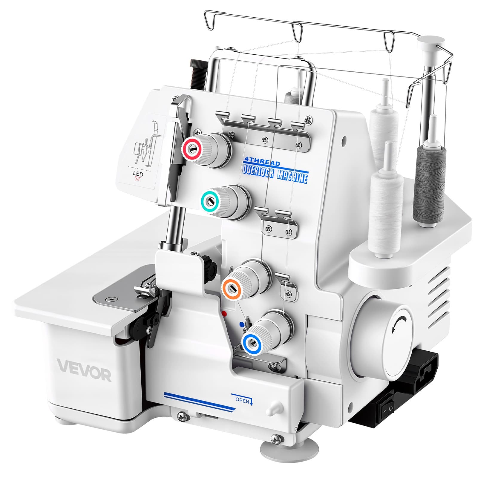 TEMU Vevor Serger , 1250 Stitches Per Minute, 3 And 4 Thread , With Led Light And Strong Suction Feet, Heavy-duty Metal Frame Sewing Machine For Fabrics, White