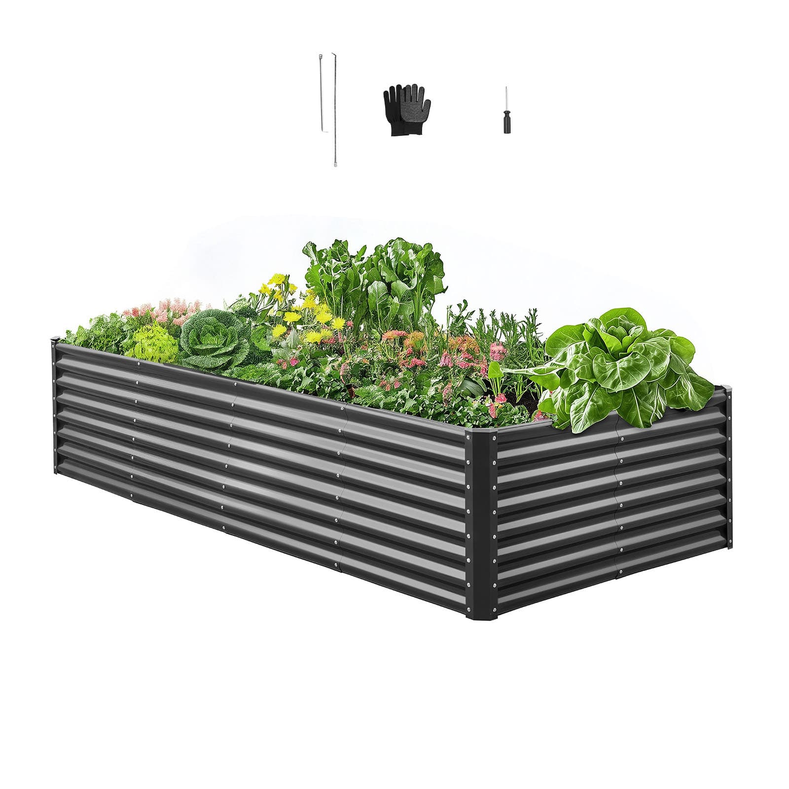 TEMU Vevor Metal Raised Garden Bed, X 2 Ft Outdoor Galvanized Planter Garden Box, Open Bottom Design, Large Planter Raised Bed For Growing Vegetables, Flowers, Herbs, And Succulents, Dark Gray