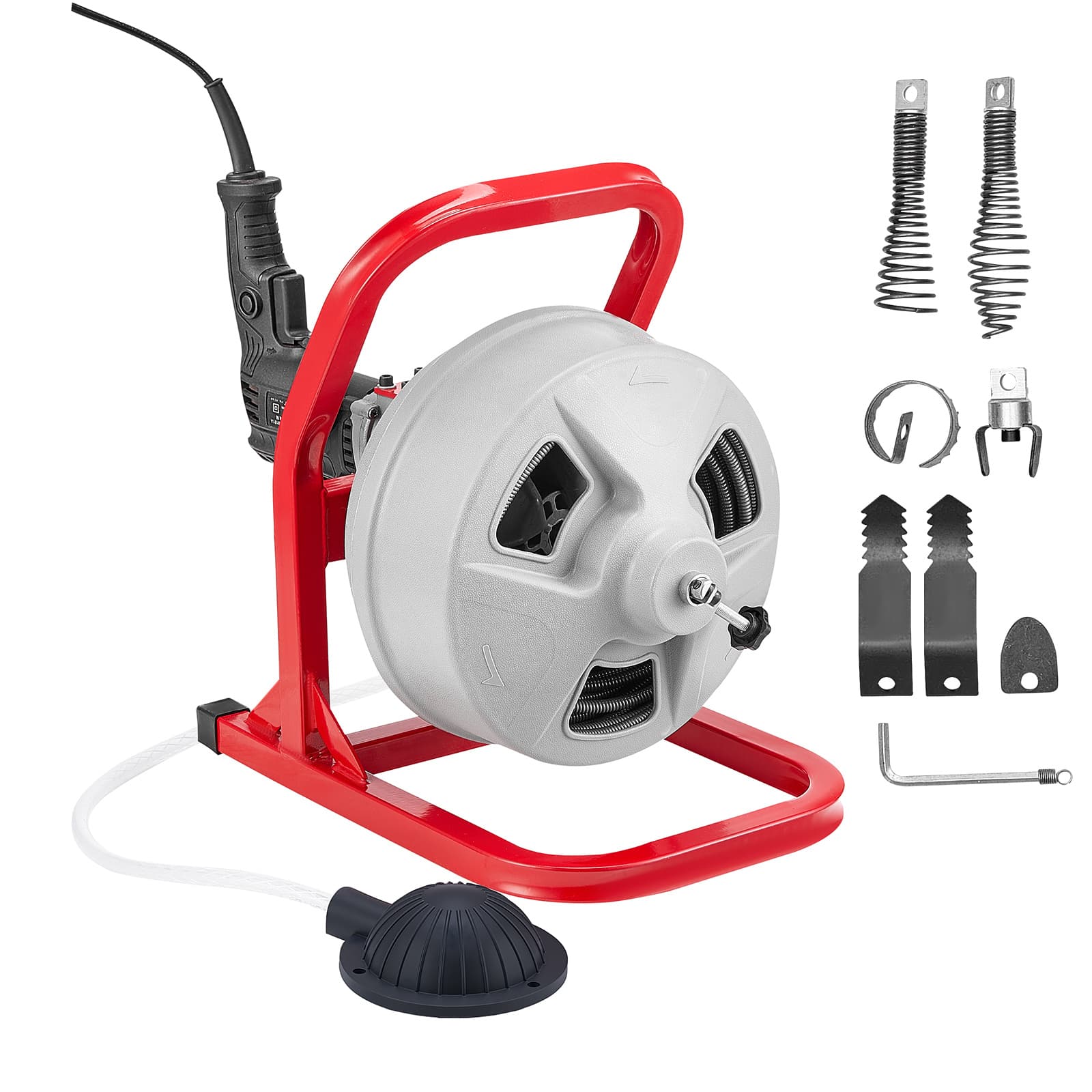 TEMU Vevor Drain Cleaner Machine 50 Ft X 5/16 Inch, Sewer Auger With 228rpm Electric Drill, Manual Feed Drain Cleaning Machine With 6 Cutters & Air-activated Foot Switch For 2" To 4" Pipes