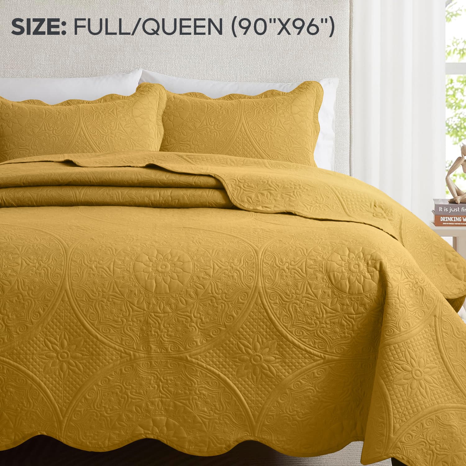 TEMU 3pcs Luxury Quilted Bedspread Set – Oversize Quilt Coverlet Soft & Cozy Floral Bedspread With Pillow Shams, Breathable Lightweight For Bedroom & Decor