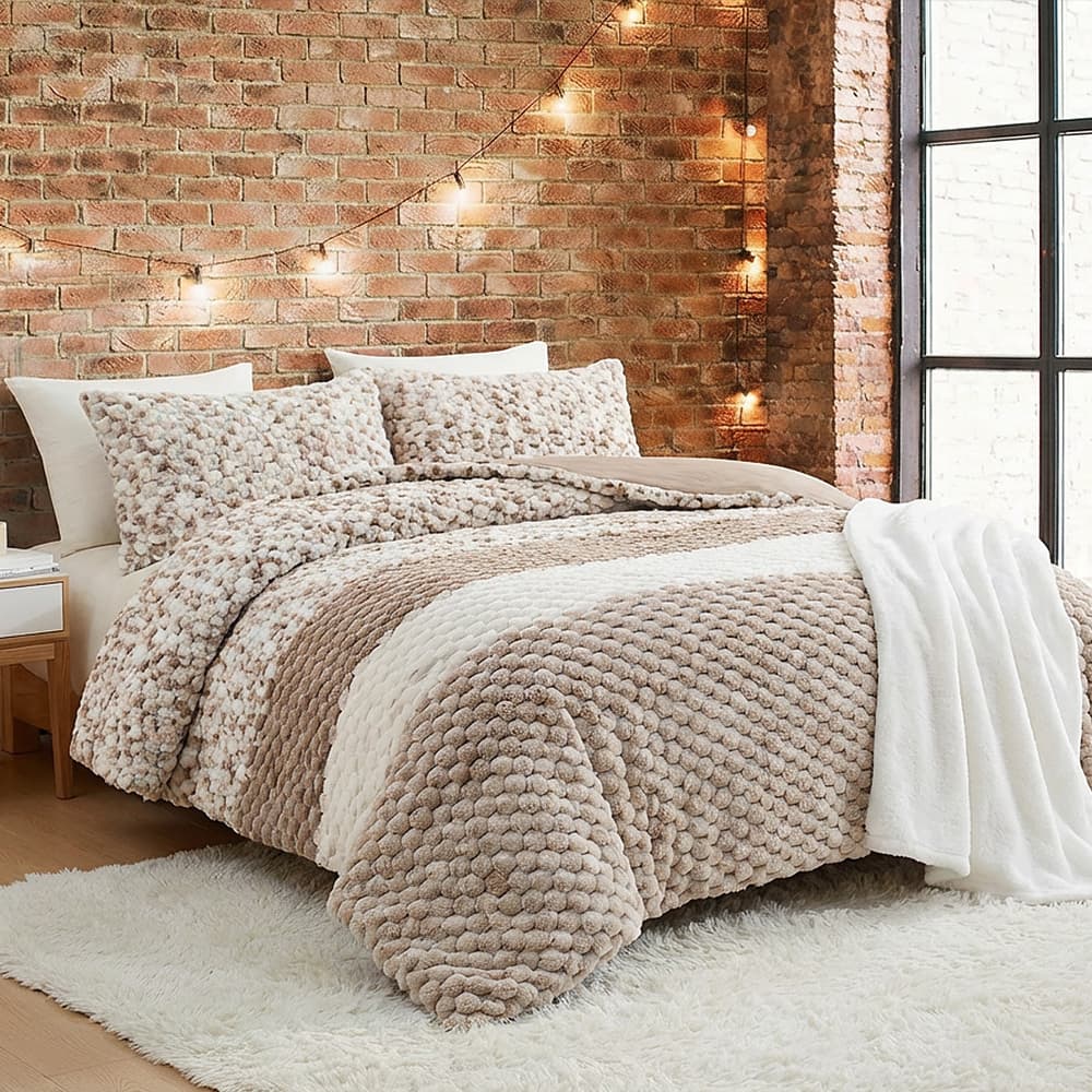 TEMU 3pc Luxury Faux Rabbit Fur Comforter Set, Tortoise-shell Pattern Bedding, Ultra Soft Reverse, High-loft & , Queen King Size, Spring Refresh