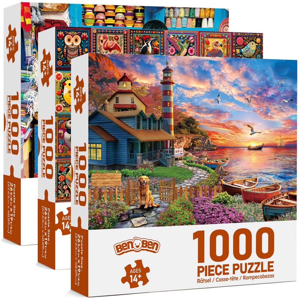 TEMU 3/1 Pack 1000 Pieces Jigsaw Puzzles For Adults, Gift For Christmas Birthdays, Diy Brain Teaser Gift For Adults & Family Interactive Fun, 3 Pack Or 1 Pack Random Pattern
