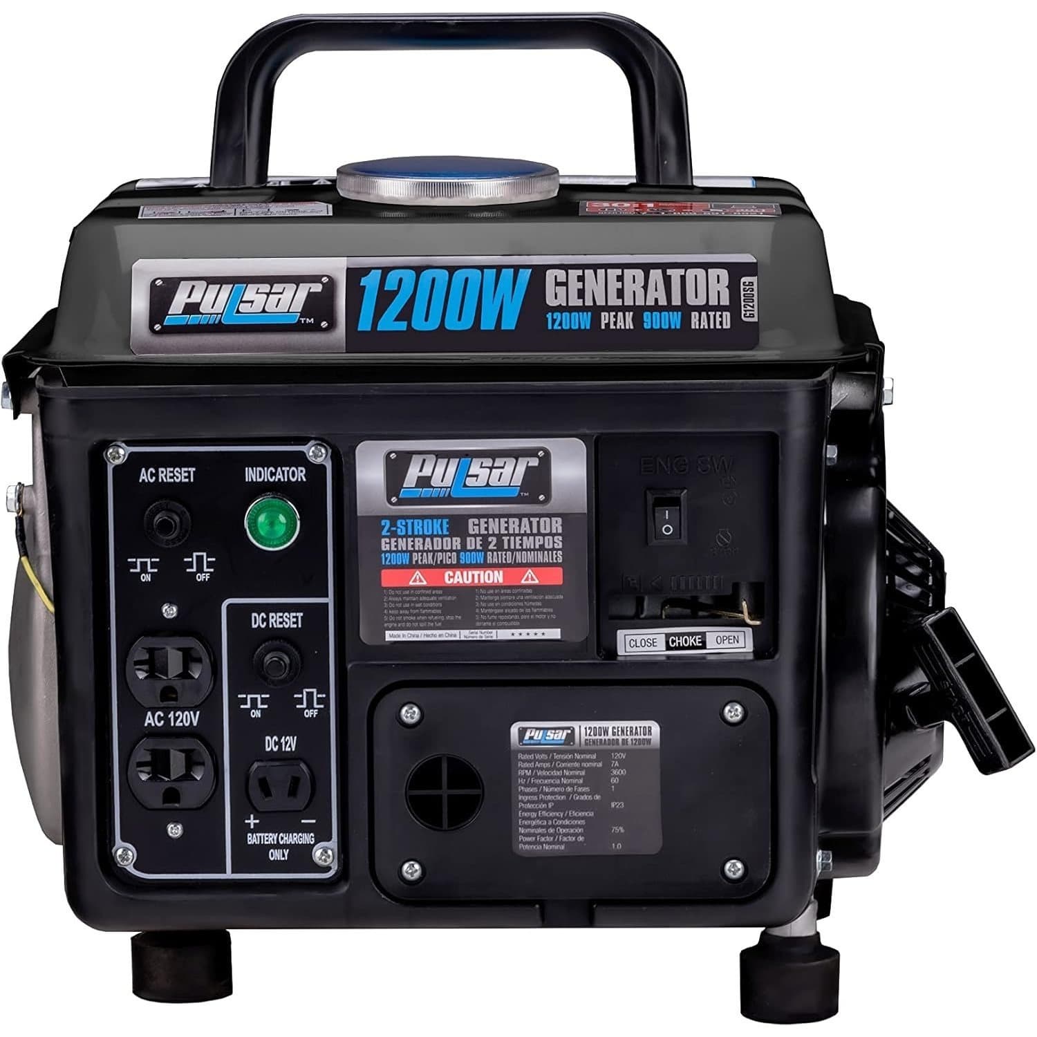 TEMU Pulsar G1200sg 1,200w Carrying Handle Gas-powered Portable Generator, 1200w, Black/gray
