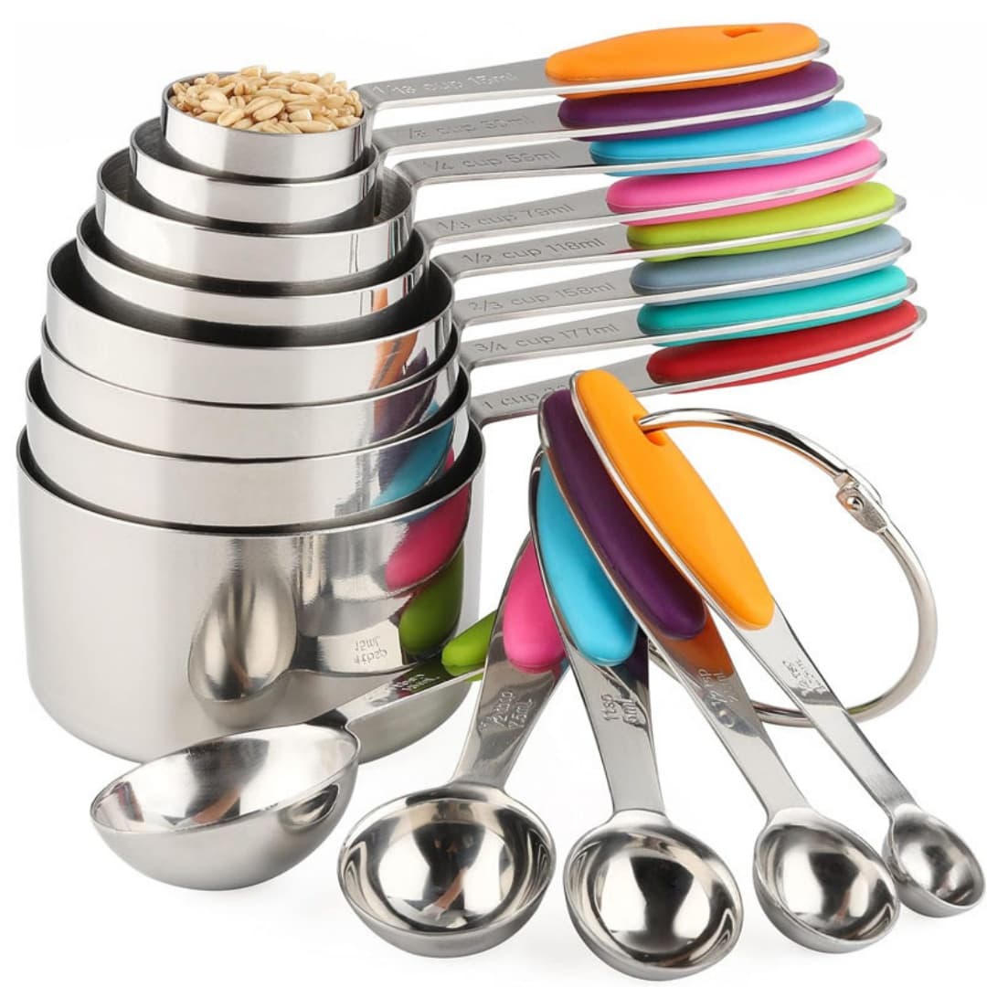TEMU Measuring Cups And Spoons Set, Set Of 13 Stainless Steel Measuring Cups And Spoons, With Silicone Handles, Stackable, Easy To Store For Kitchen, Cooking, Baking (colorful)
