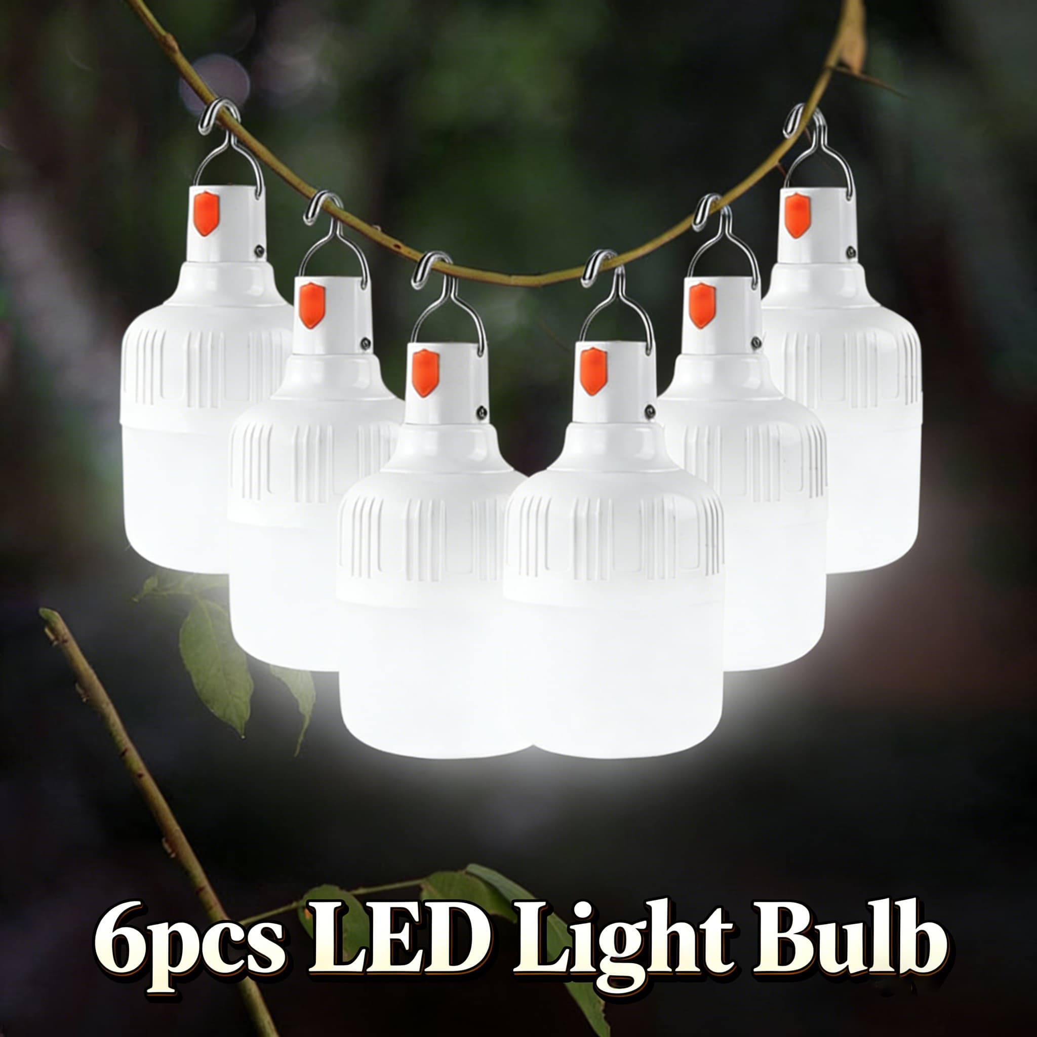 TEMU 6pcs Portable Usb Rechargeable Led Light Bulb With Hook - High-brightness Night Light, Perfect For , Bbqs, Parties, Emergencies, And Camping