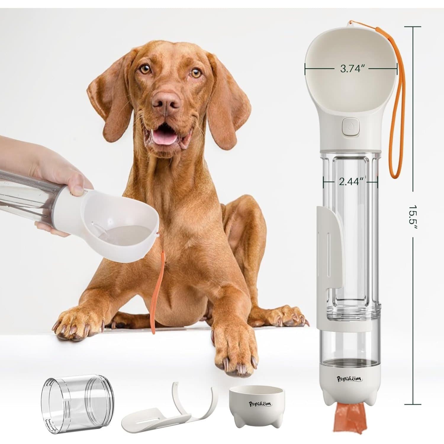 TEMU 3 In 1 Portable Dog Water Bottle, Outdoor Dog Water Dispenser With Poop Bag, Pet Travel Water Bottle Dispenser With Drinking Feeder And Food Container For Dogs Walk Travel