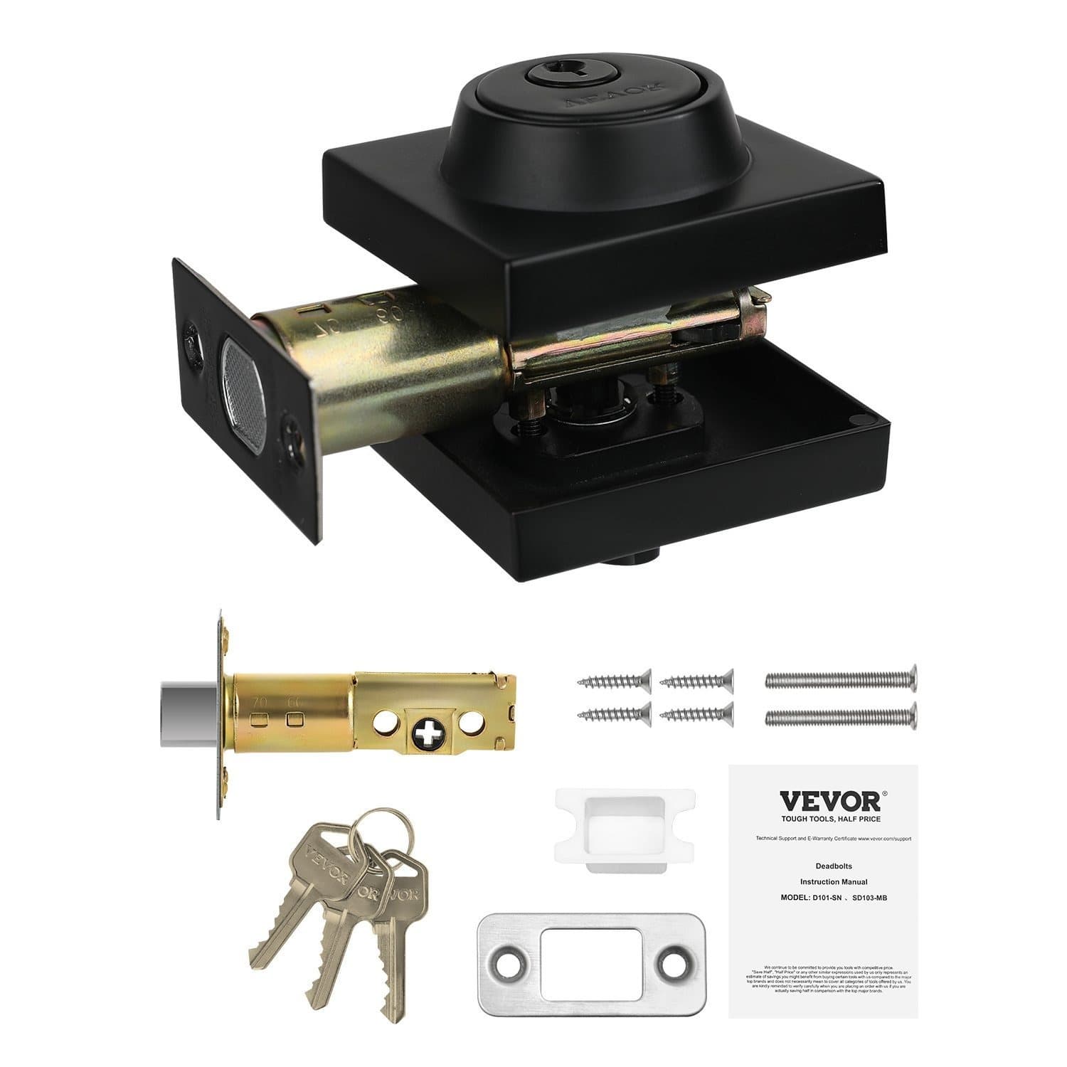 TEMU Deadbolt Lock Square/round Single Cylinder 1 Side Matte Black/satin Nickel 3 Keys