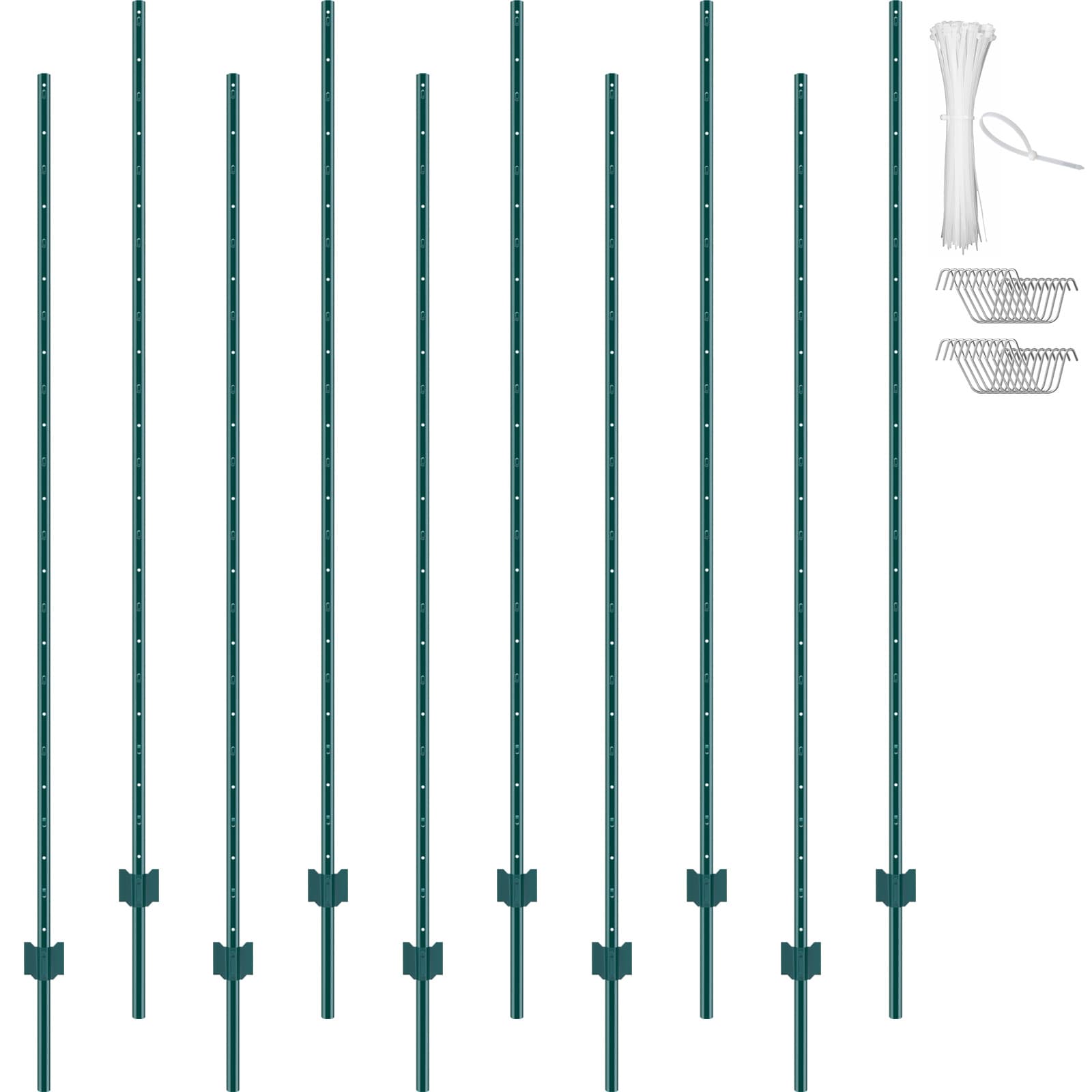 TEMU Vevor 3/4/5/6/7 Ft Fence Post 6/10 Pack Heavy Duty Metal Fence Posts Green