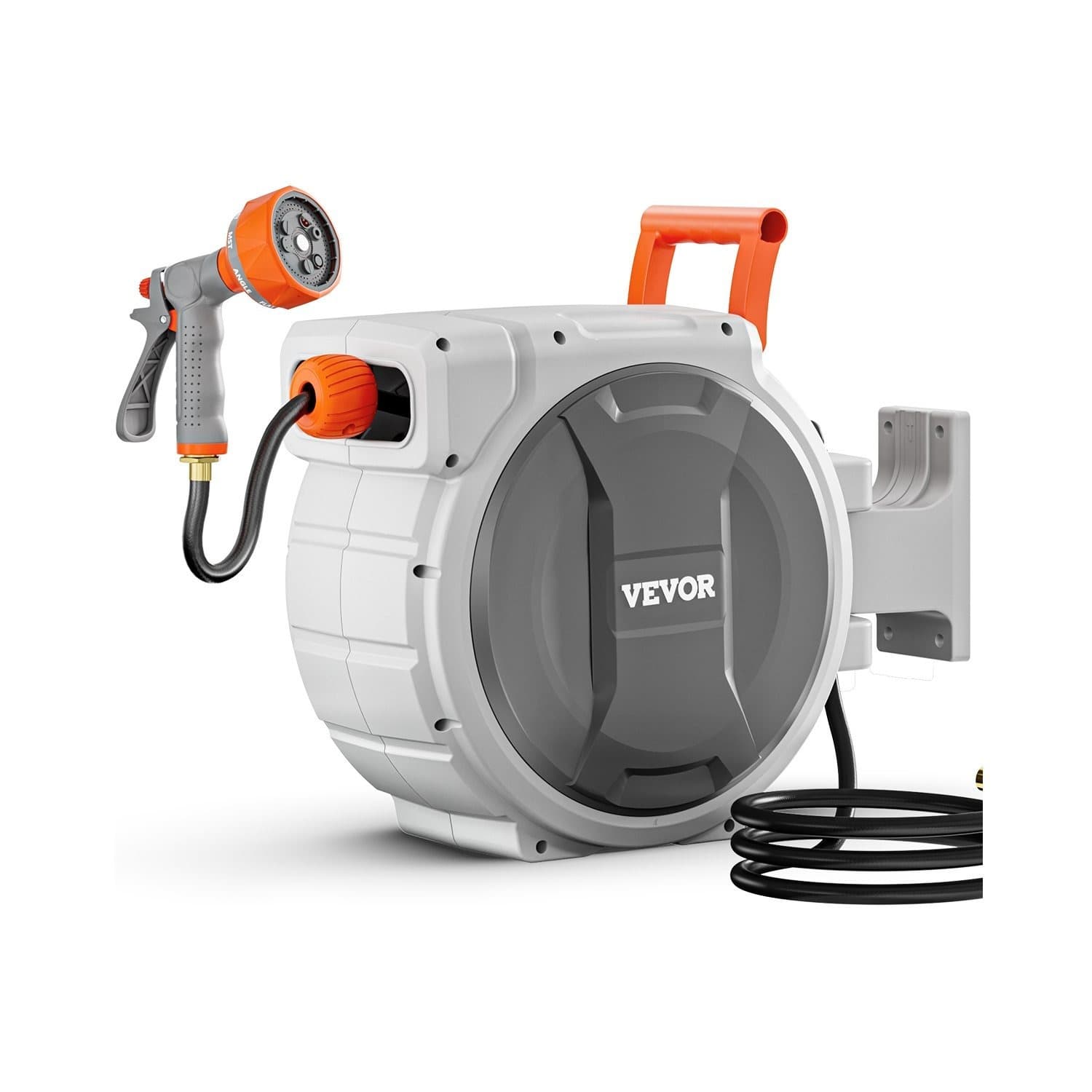 TEMU Vevor Retractable Garden Hose Reel, 1/2 Inch / 5/8 Inch X 65ft / 85ft / 100ft Wall Mounted, Heavy Duty With 9-pattern Nozzle, Adjustable Length Lock, Upgraded Slow & 180° Swivel Bracket