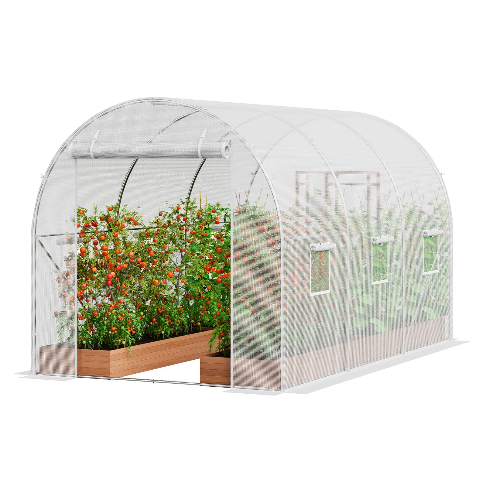 TEMU Vevor Walk-in Tunnel Greenhouse 9.58x6.43x6.23/14.6x6.36x6.3/19.36x9.68x6.5ft Galvanized Frame Pe Cover White