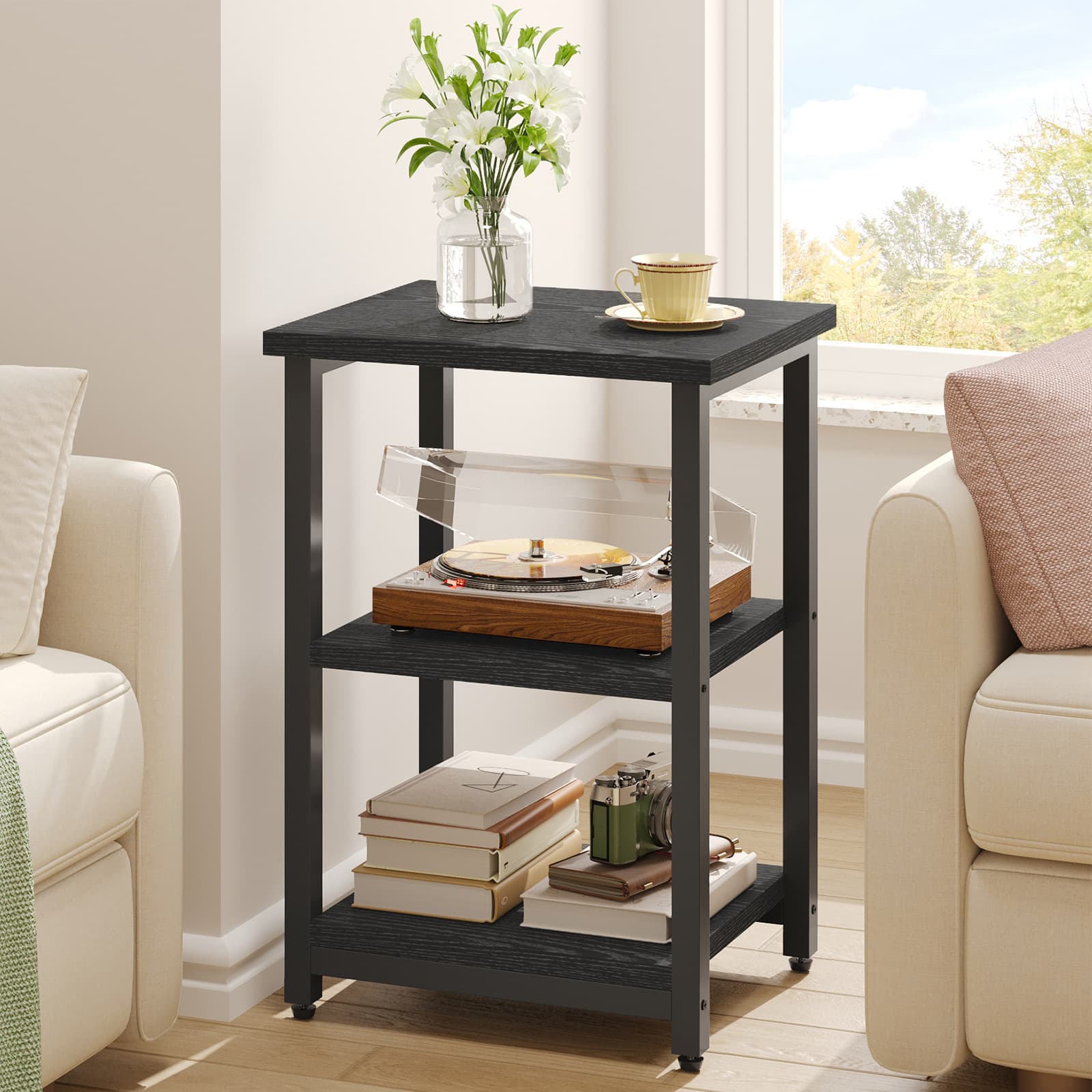 TEMU Whonline Side Table, Small End Table, Nightstand, 3-tier End Table With Storage Shelf For Living Room, Bedroom, Office, Bathroom, 13.4*11.8*22.8 Inch,