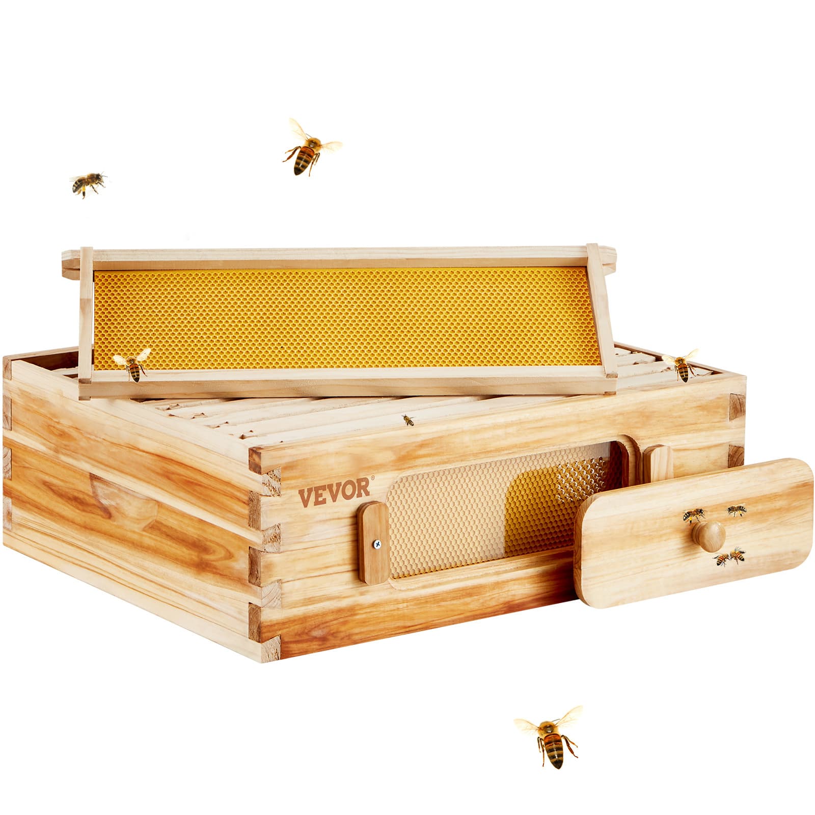 TEMU Vevor Bee Hive Medium Box Starter Kit, 100% Beeswax Coated Natural Cedar Wood, Beehive Kit With 10 Frames And Foundations, Transparent Acrylic Bee Windows For Beginners And Pro Beekeepers