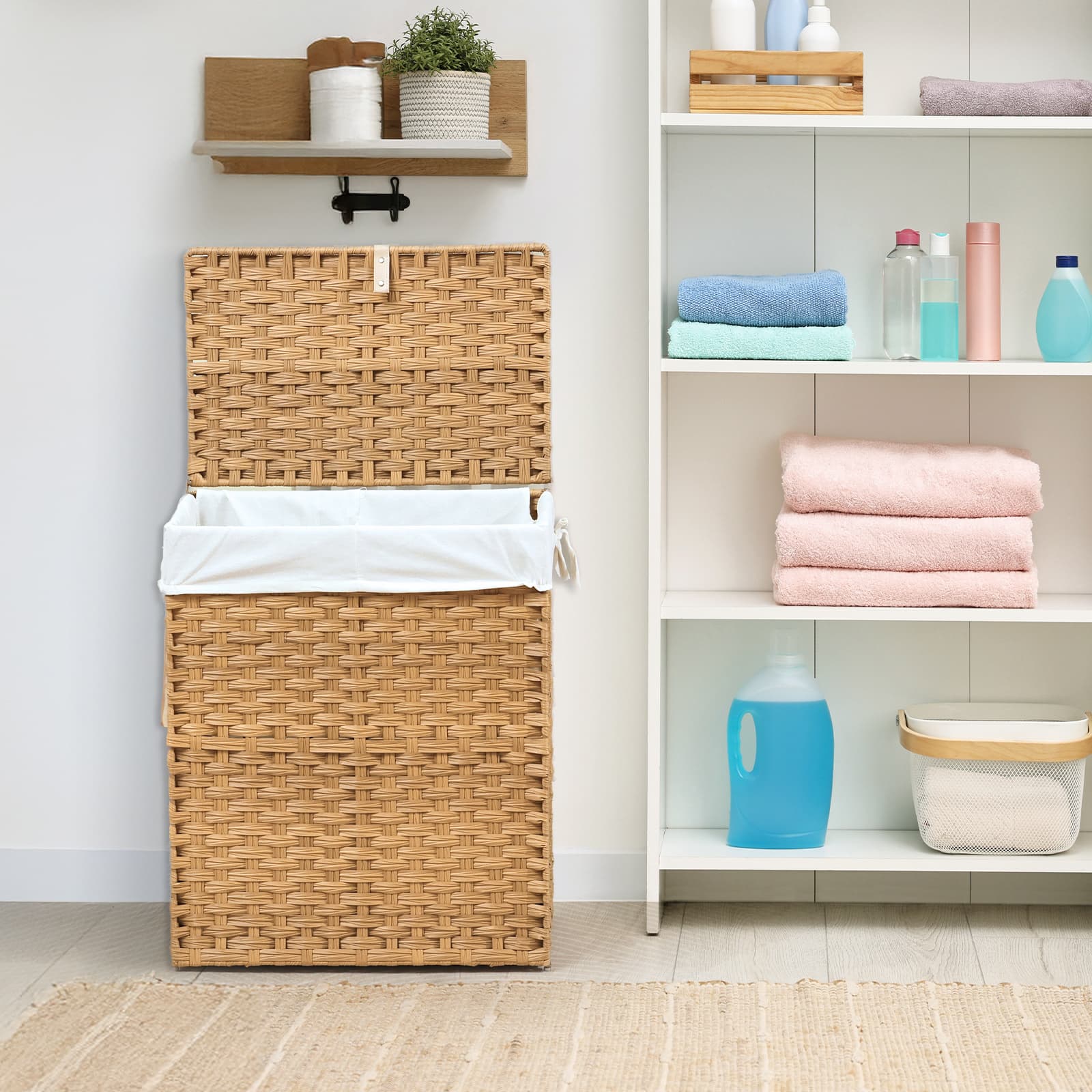 TEMU Mcq Sturdy & Stylish Laundry Hamper – Large Capacity Collapsible Rattan Storage Box With Lid Handles And Removable Liner, Sturdy Portable Woven Basketfoldable, Breathable For