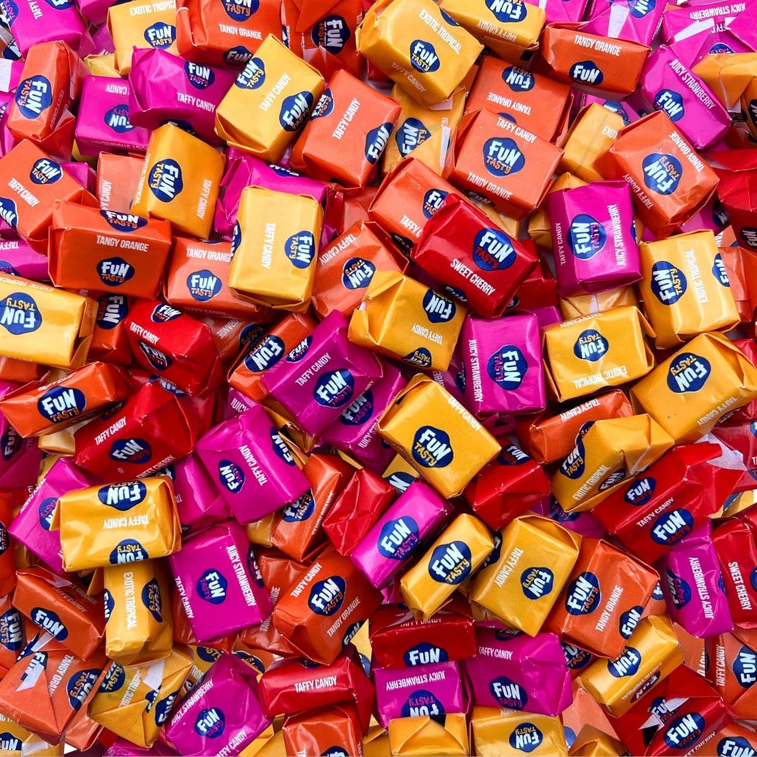 TEMU Valentines Taffy Candy | 2.2 Pound Bag - Approx. 245 Count | Fruit Candy Individually Wrapped | Chewy Candy In Orange, Strawberry, Tropical Fruits, Cherry Taffy Assortment