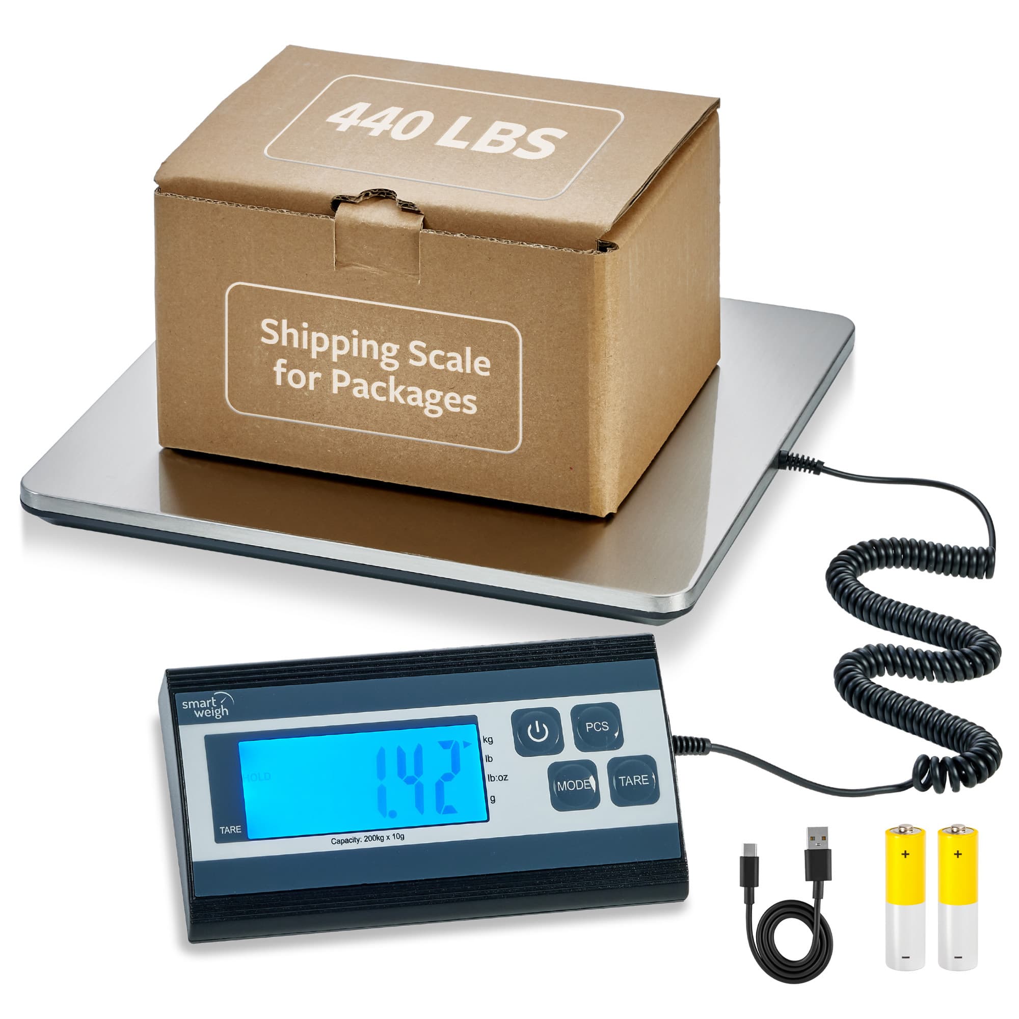 TEMU 440lbs X 6 Oz. Digital Heavy Duty Shipping And Postal Scale, With Durable Stainless Steel Large Platform, Postal Scale And Luggage Scale