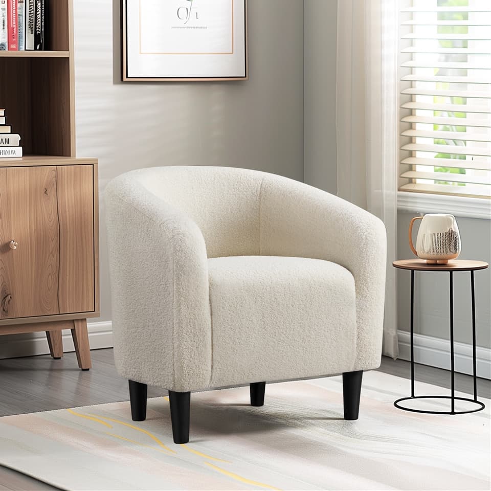 TEMU Boucle Accent Chair With , Upholstered Armchair For Living Room, Bedroom, Furniture For Home, Stylish And Comfortable Club Chair For Bedroom, Ivory/black/dark Gray/blue/yellow