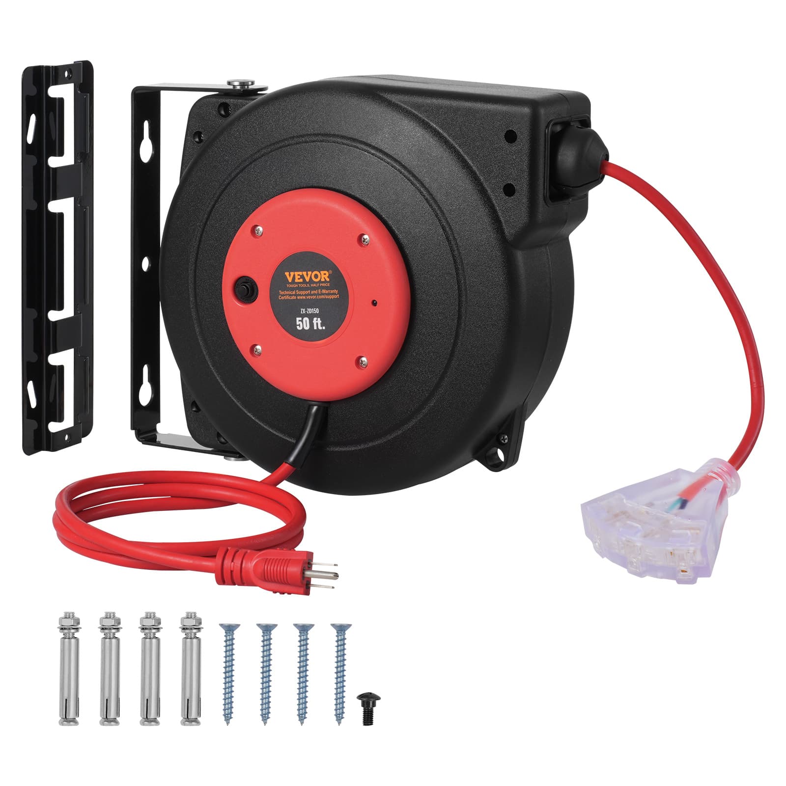 TEMU Vevor 50ft Retractable Extension Cord Reel 14awg/3csjtow Power Cord Reel,