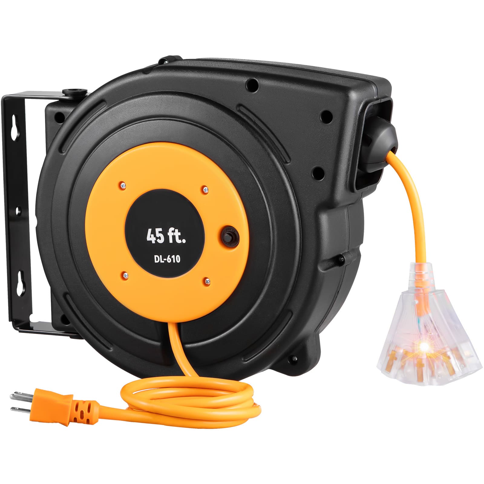 TEMU Vevor Retractable Extension Reel, Heavy Duty 12awg/3c Sjtow Power Cord 45 Ft 12awg, Black