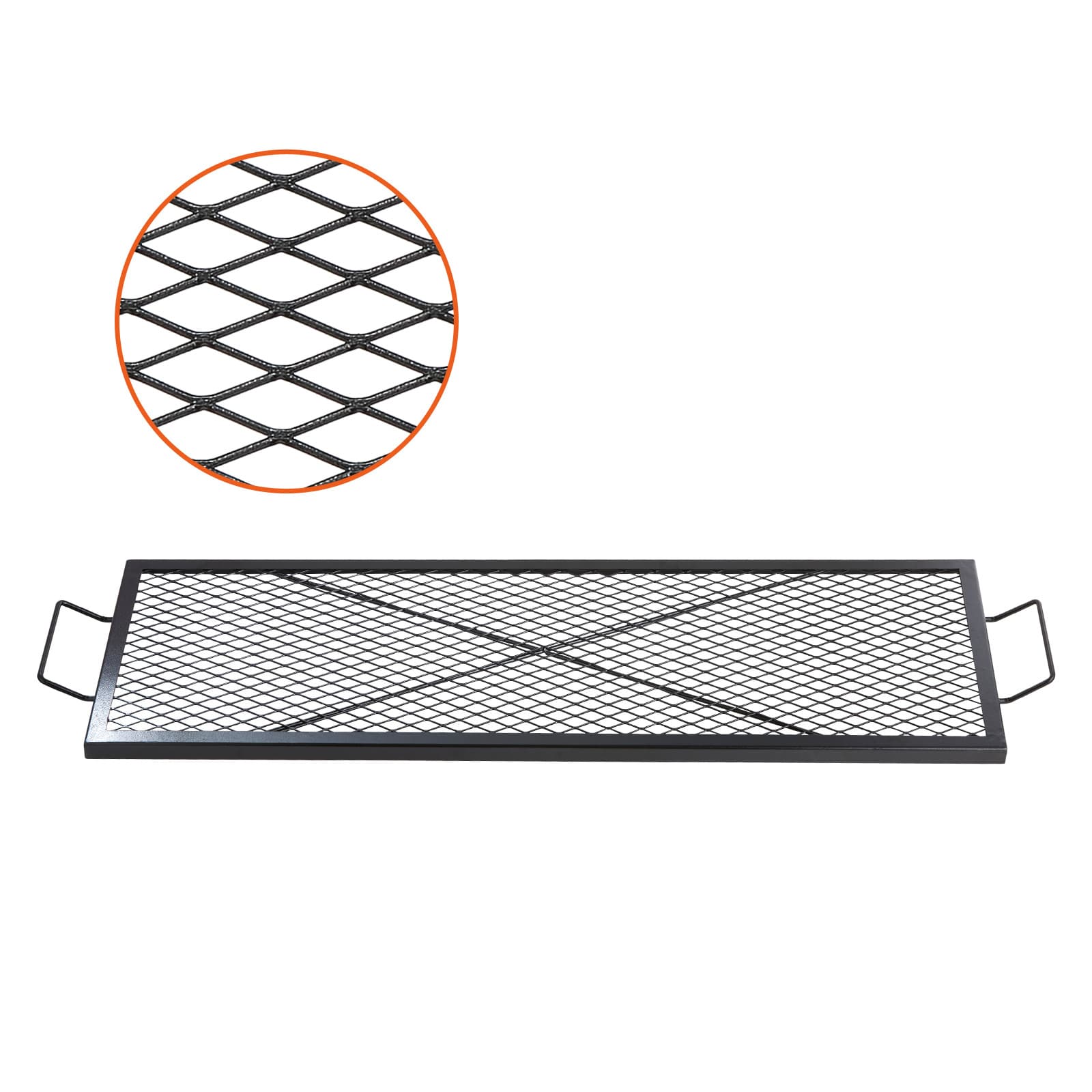 TEMU Vevor X-marks Fire Pit Grill Grate, Rectangle Cooking Grate, Heavy Duty Steel Campfire Bbq With Handle & Support , Portable Camping Cookware For Outside Party Gathering, 44 Inch Black