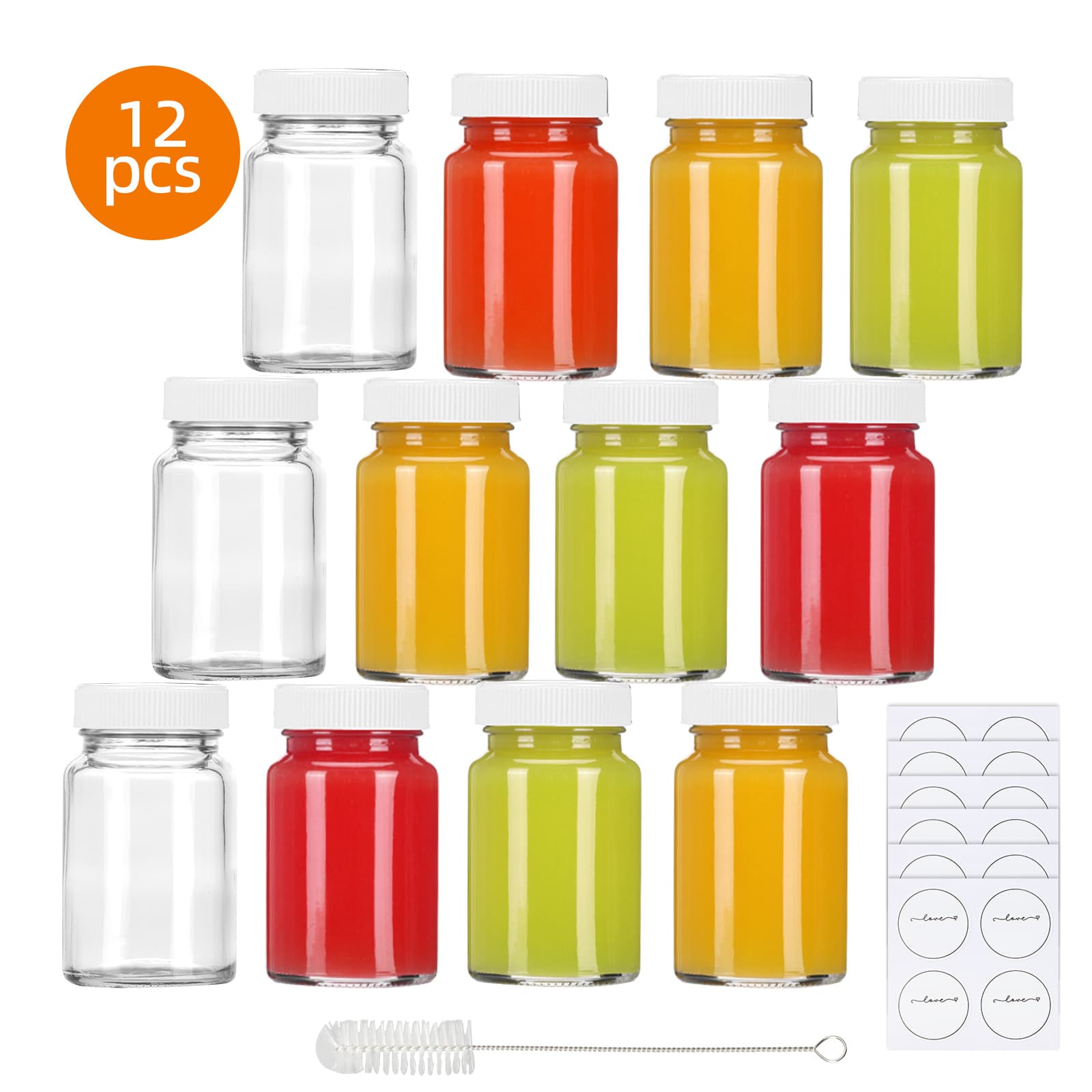 TEMU Whonline 12/24 Pcs 2oz Glass Shot Bottles With Caps, Bottles With Lids For Potion, , Oils, With Waterproof Stickers And Brush