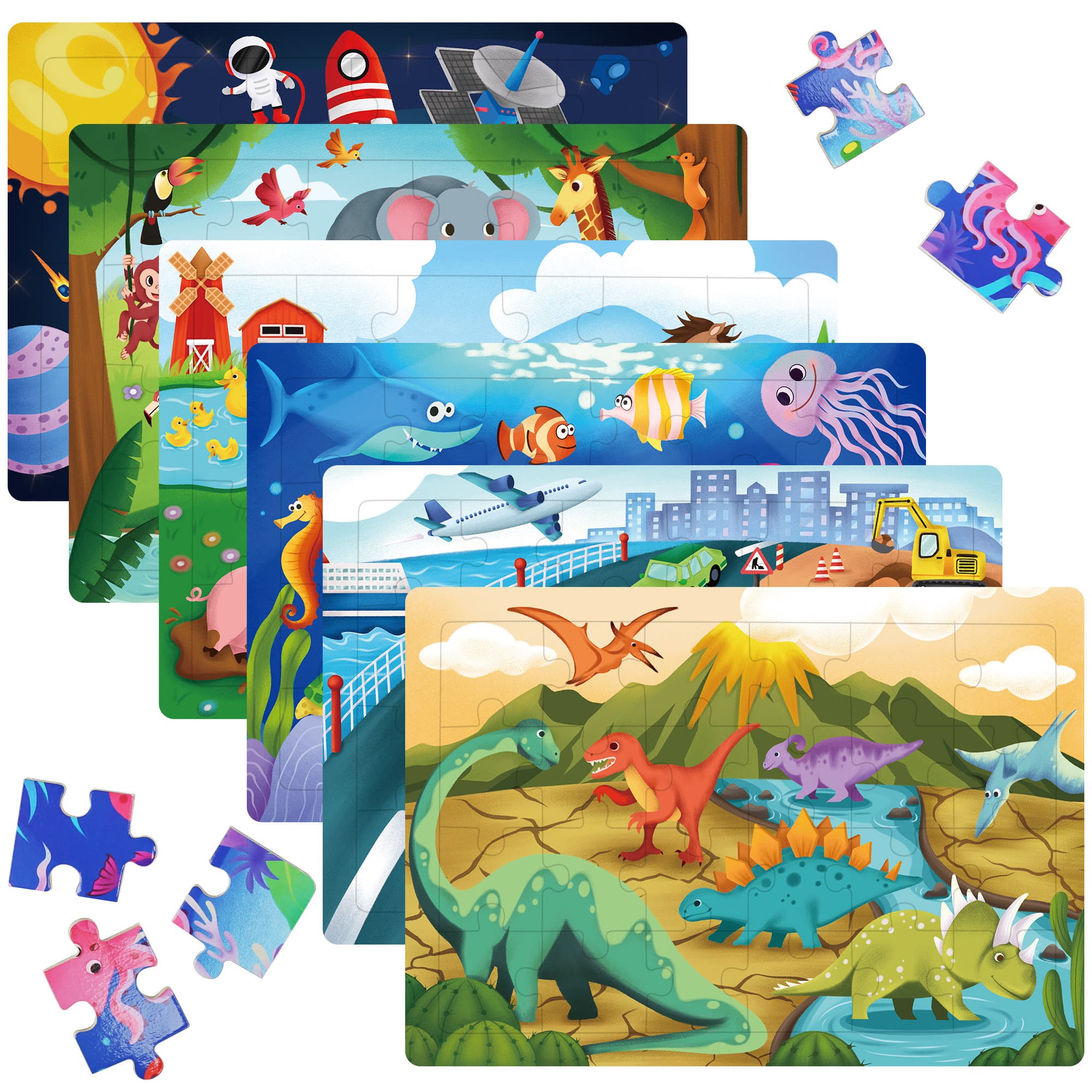 TEMU 6 Pack Jigsaw Puzzles, Wooden Puzzles For Kids, 24 Piece Each, For Child Boys Girls, Preschool Learning Toys