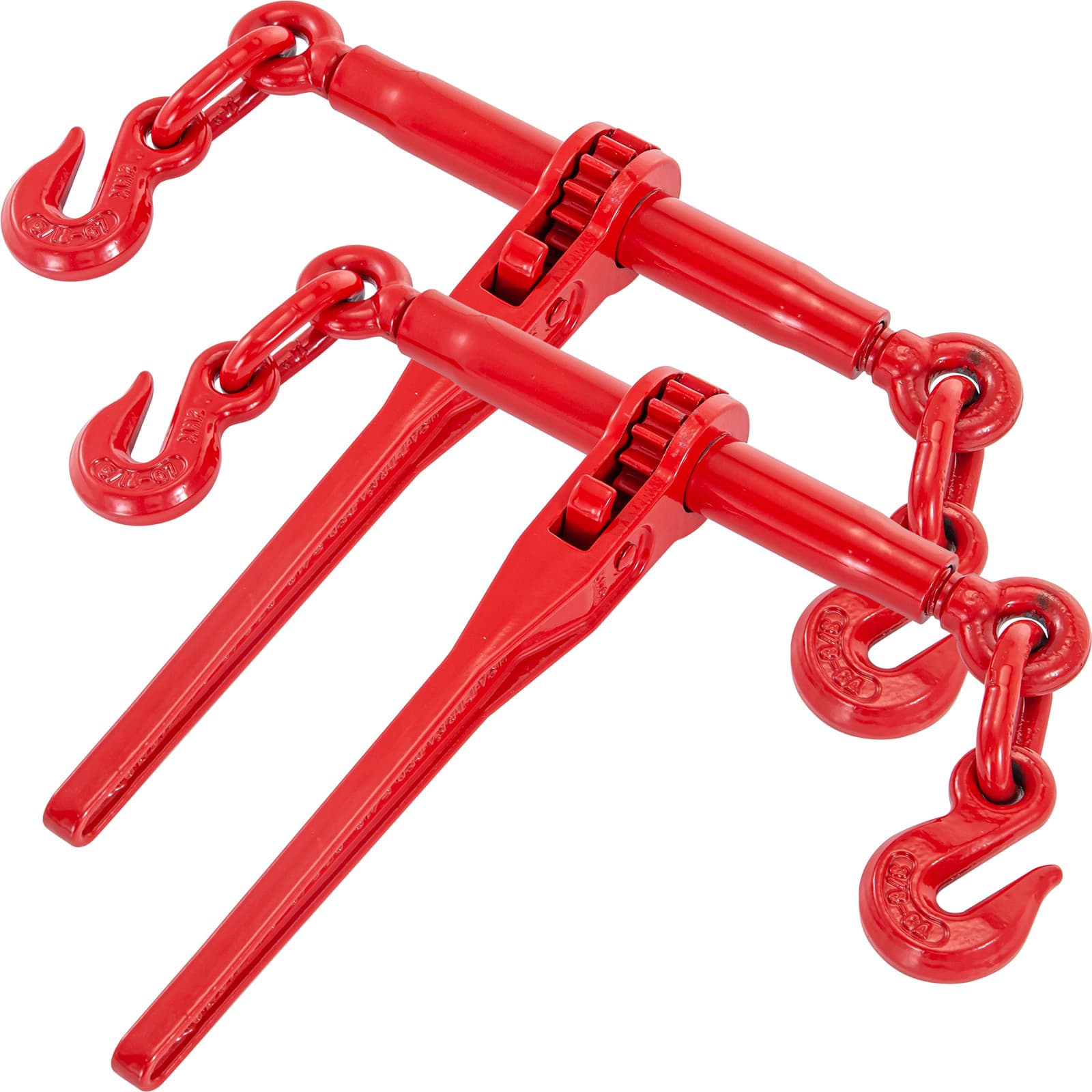 TEMU Vevor Chain Binder 5/16in X 3/8in, Ratchet Load Binder 6600lbs Capacity, Ratchet Lever Binder W/ G70 Hooks, Adjustable Length, Ratchet Chain Binder For Tie Down, Hauling, Towing, 2-pack In Red