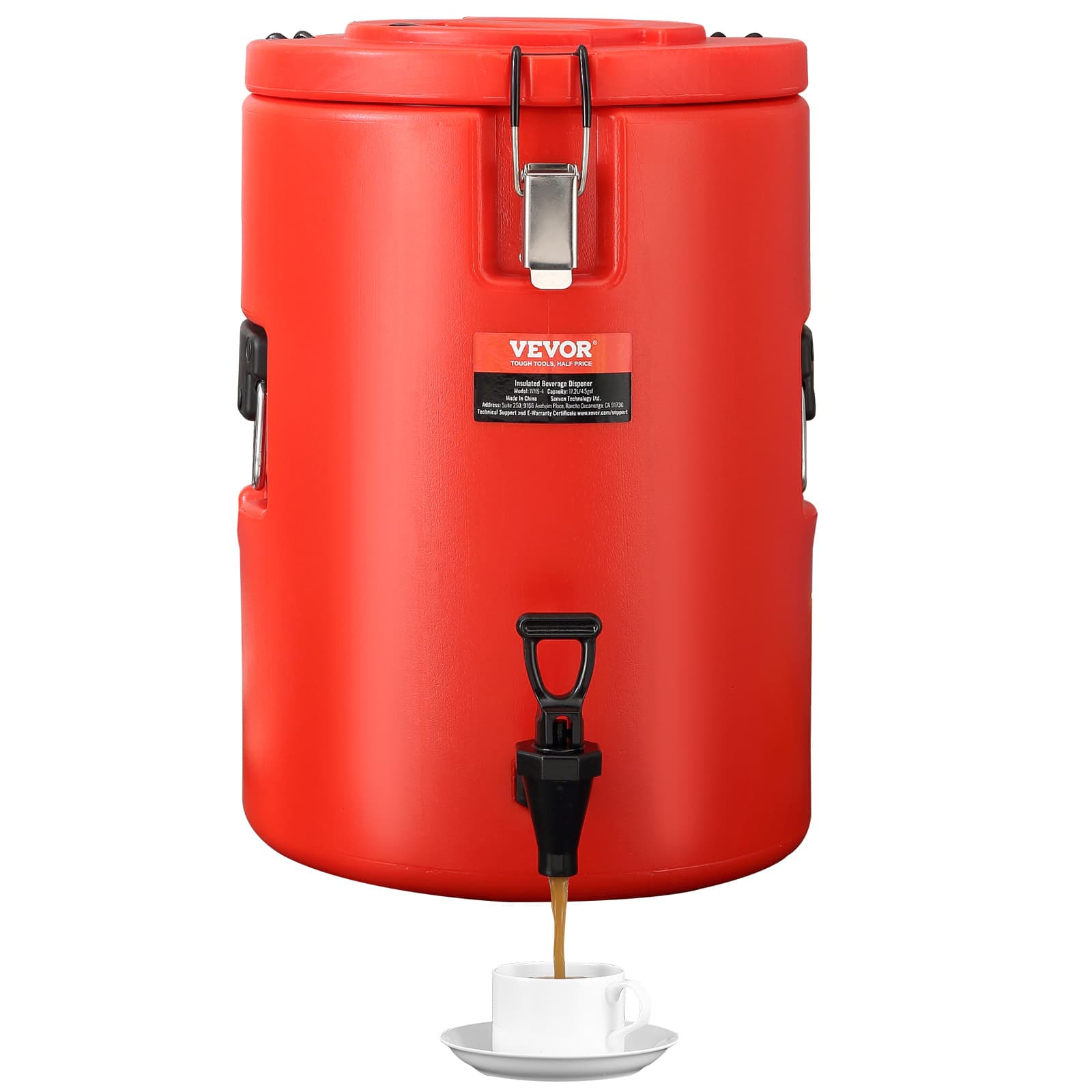 TEMU Vevor Stainless Steel Insulated Beverage Dispenser, 4.5 Gallon 17.2 Liter, Thermal Hot And Cold Drink Server Dispenser With Spigot Handle, Food-grade For Hot Tea Coffee Water Restaurant