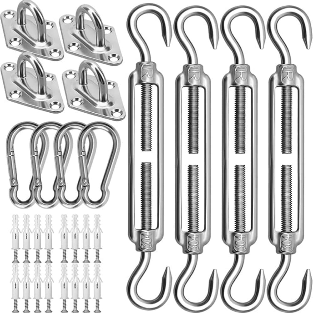 TEMU 44 Pcs Shade Sail Hardware Kit, 6 Inch Outdoor Sun Sail Accessories, 304 Stainless Steel Turnbuckles & Brackets For /rectangle Sails, Patio Canopy Installation Hardware Set Waterproof