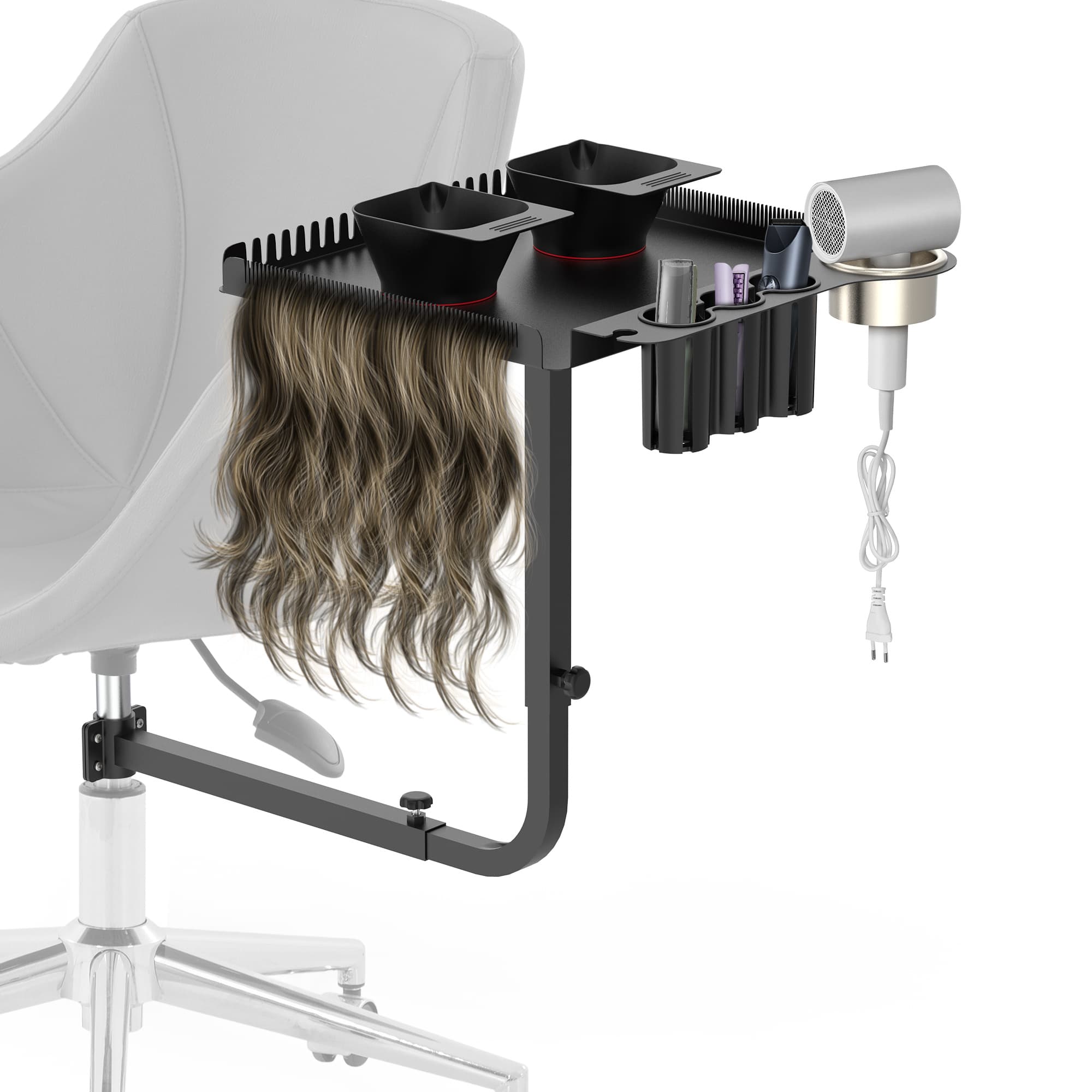 TEMU Professional Metal Hairstylist Tray With Holder And Hair Separator Stand, To Rotating , With 2 Magnetic Hair Color Bowls, Fixed No-wheel Organizer For Hair Coloring, Barber Tools, And Spa Storage