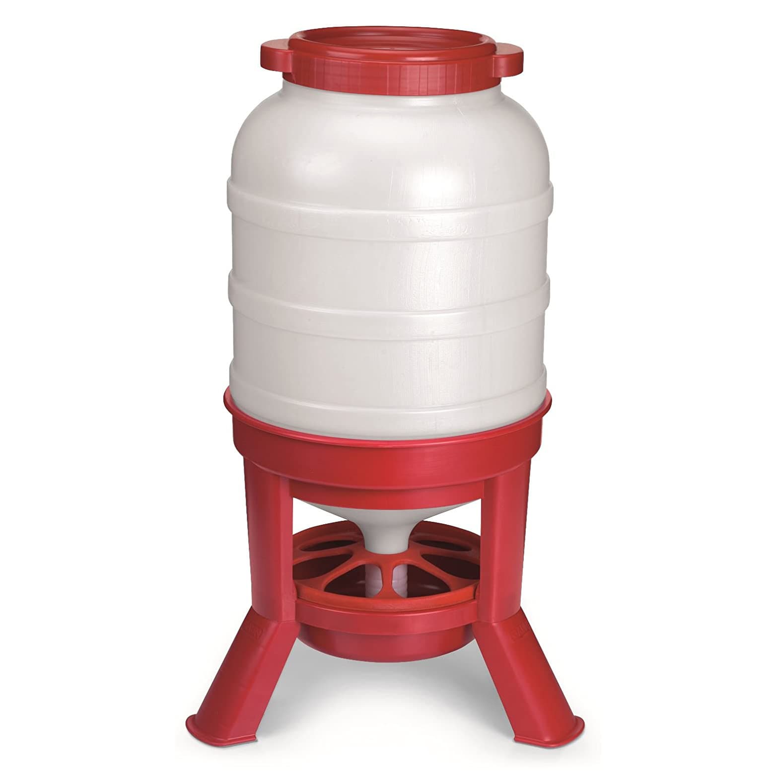 TEMU 60 Pound Capacity Easy To Assemble Heavy Duty Plastic Poultry Dome Feeder Container Tank With Stands, Red
