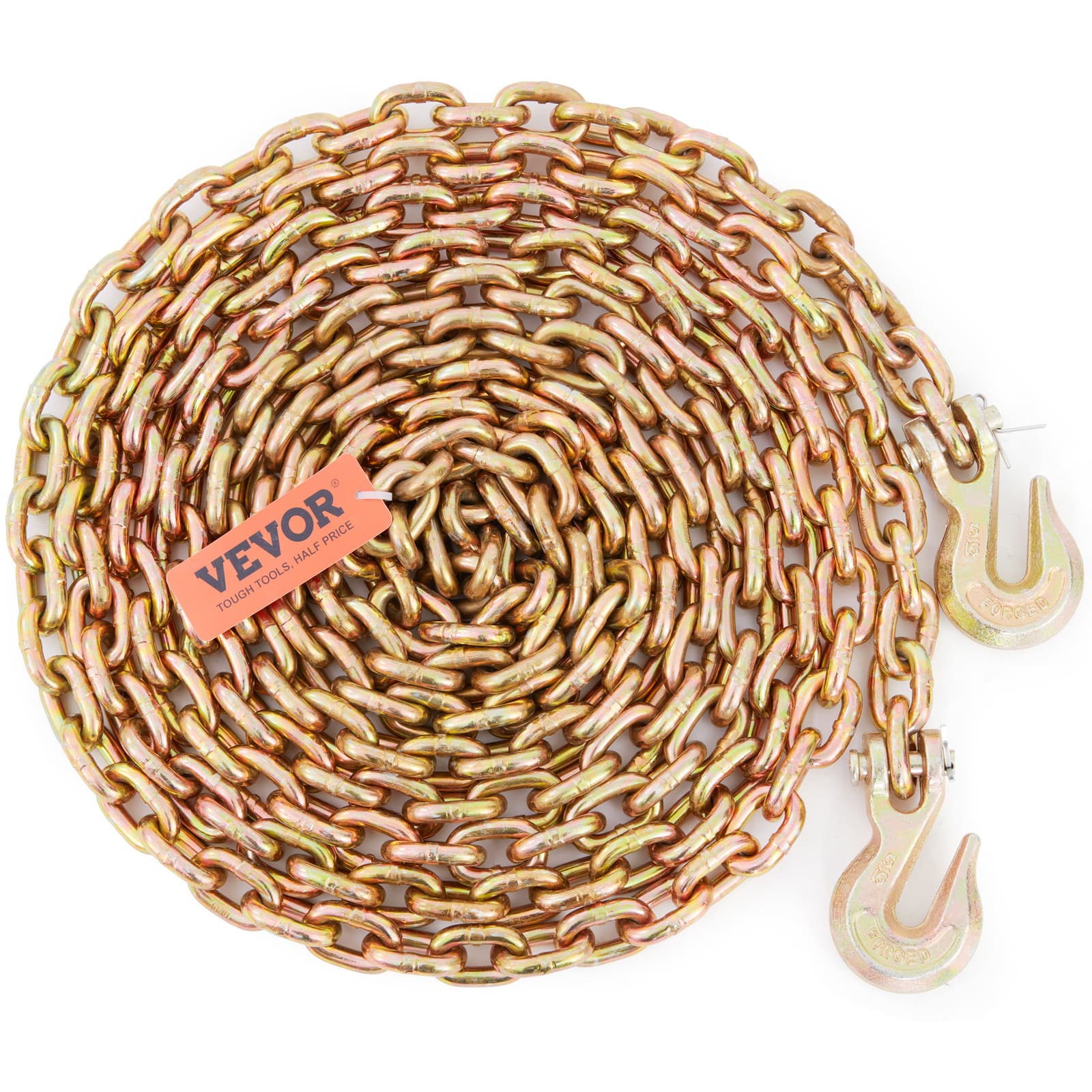 TEMU Vevor Transport Binder Chain, 4900/7100 Lbs Working Load Limit, 5/16'' X 20'/ 3/8'' X 20' G80 Tow Chain Tie Down With Grab Hooks, Galvanized Coating Steel For Dock Factory Construction Site