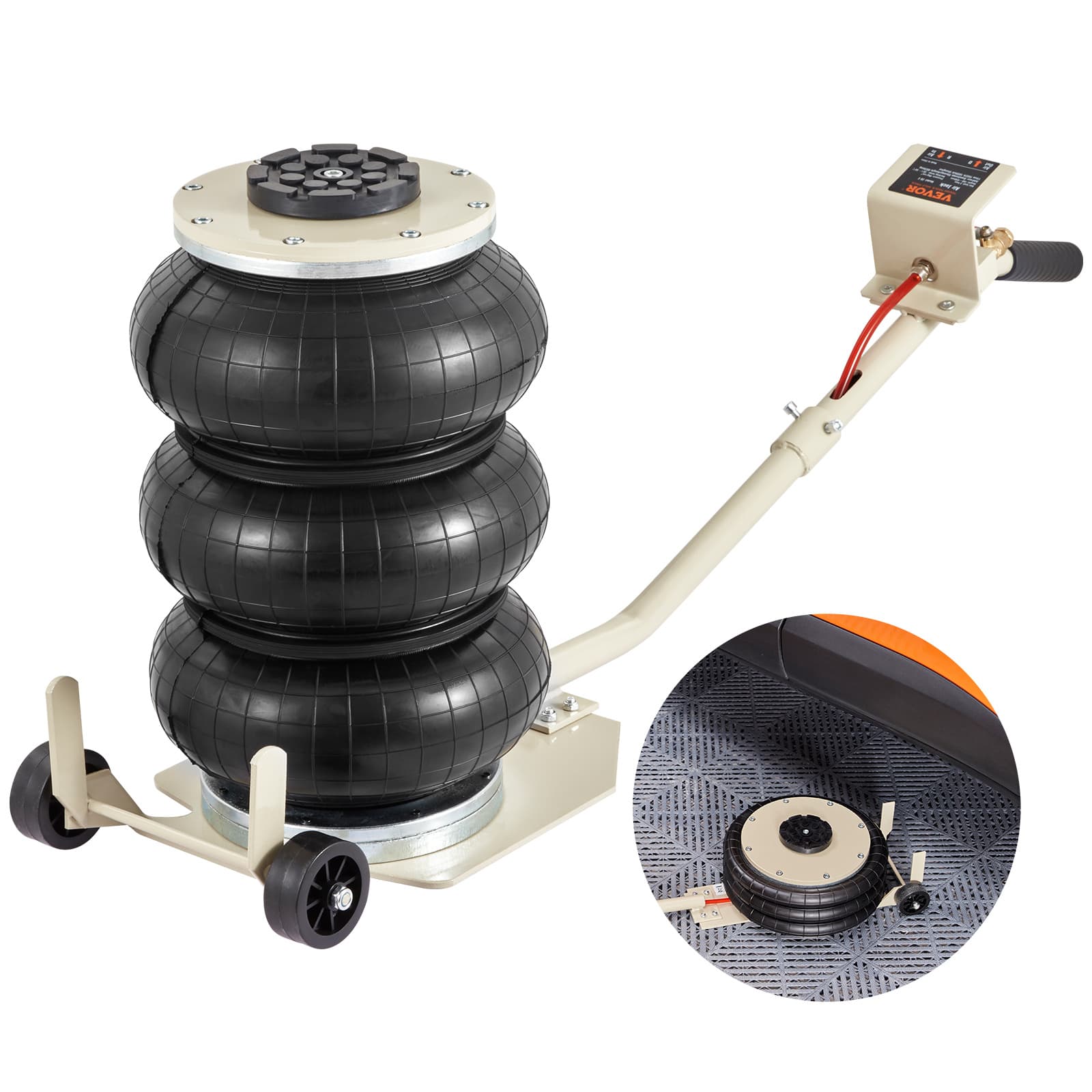 TEMU Vevor Air Jack, 3 Ton/6600 Lbs Air Jack, Airbag Jack With 6 Steel Pipes, Lift Up To 17.7 Inch/450 Mm, 3-5 Lifting Pneumatic Jack, With Long Handles For Cars, Garages, Repair