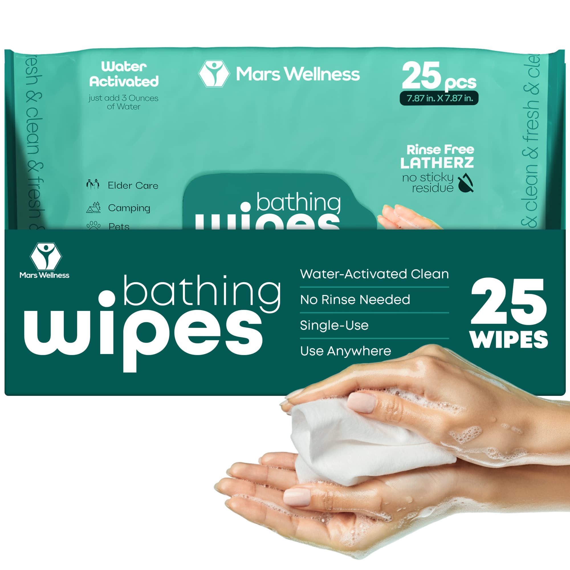 TEMU No Rinse Washing/bathing Wipes - - Shower Cleansing Sponge/wipes - Original Latherz - Soap Infused - Pack Of 25 Cloths