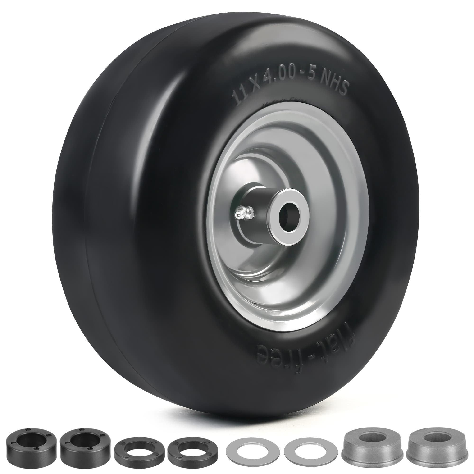 TEMU 1 Pack 11x4.00-5 Lawn Mower Tire And Wheels, 3.4"-4"-4.5"-5" , 3/4" Or 5/8" Bushings, Smooth Tread Tire Off-road Use Only