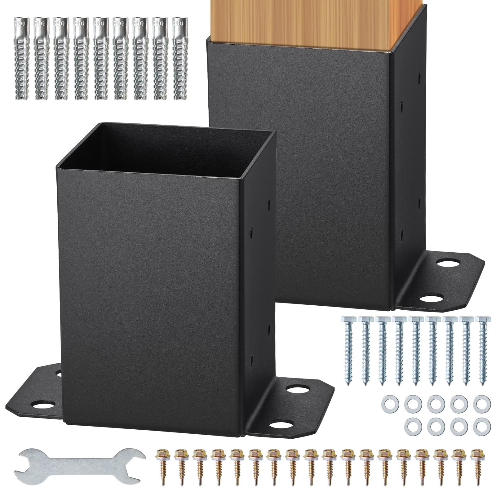 TEMU Vevor 4x4 Post /4/10 Pcs, Inner Size 3.6x3.6 Post Base Brackets, Heavy Duty Powder-coated Post Anchor Matte Black Wood Post Brackets For Deck Railing Support Deck Base Plate