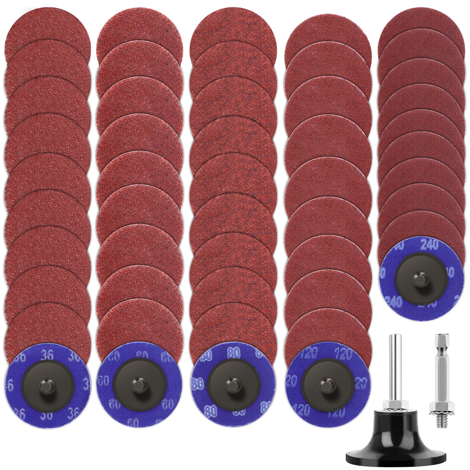 TEMU 50pcs 2 Inch Quick Change Sanding Discs, 36-240 Grit Die Grinder Sanding Wheel With 1/4" Shank, Aluminum Oxide, Ideal For Burr Rust Paint Removal, Deburring & Polishing