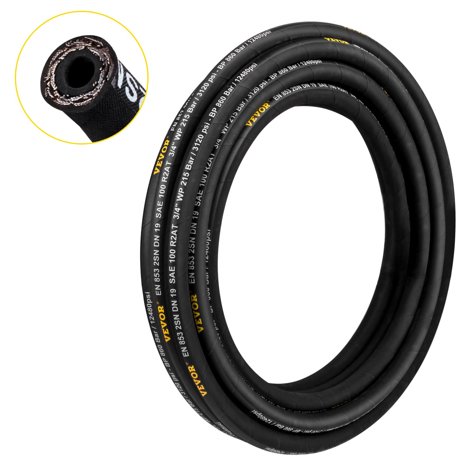 TEMU Vevor Hydraulic Hose 1/2 Inch X 100 Ft, Coiled Hydraulic Hose 4000 Psi, Rubber Hydraulic Hose With 2 High-tensile Steel Wire Braid, Bulk Hydraulic Hose -20℃ To 140℃, Hydraulic Oil Flexible Hose