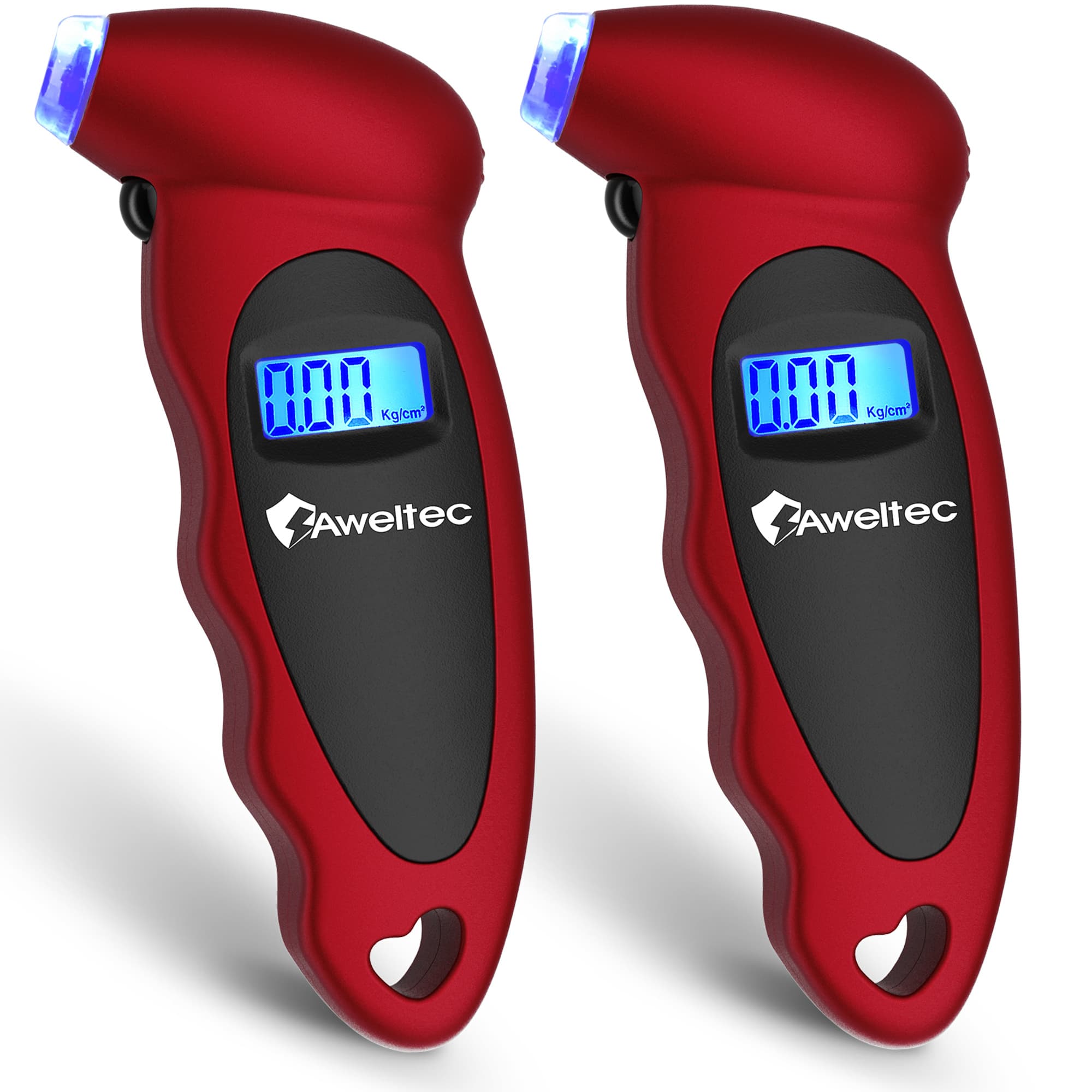 TEMU Digital Tire Pressure Gauge 2-pack, 150 Psi With Backlit Lcd, 4 & Non-slip Grip – Fits Car, Truck, Motorcycle & Bicycle – Red/silver/black