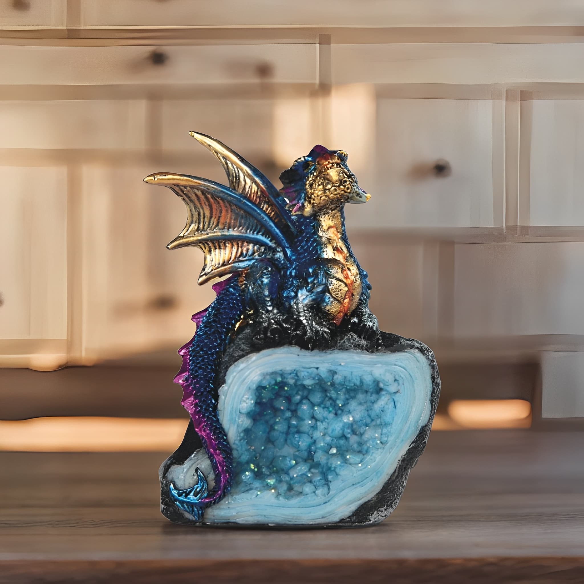 TEMU 4" Blue Dragon Figurine Decorative Resin Statue Sculpture For Home, Office, Or Bookshelf – A Unique Collectible And Perfect Gift For , Holidays, And Birthdays