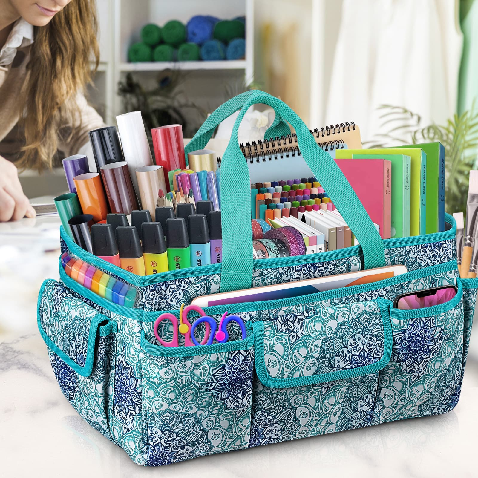 TEMU Large Craft Storage Tote Bag With Multiple Pockets, Scrapbooking Carrying Case Storage Caddy With Handle For Sewing, Art, Desktop, Baby Care Supplies (bag Only)