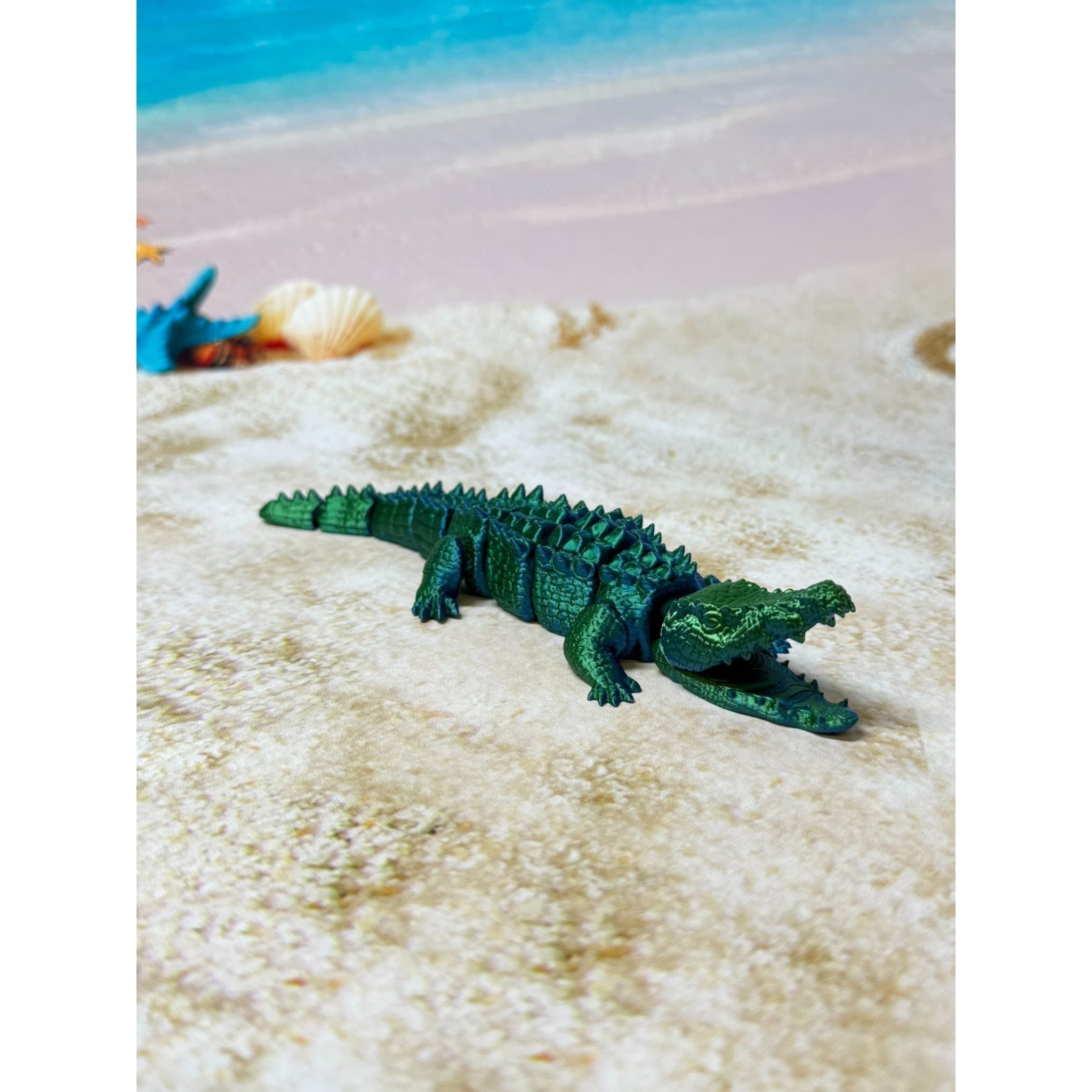 TEMU Articulated Crocodile Figurine - 3d Printed Hinge-jointed Alligator Decor, Flexible Collectible, Durable Plastic, Ideal For Home, Office & Party Display, No Power Needed, Great For Gifting