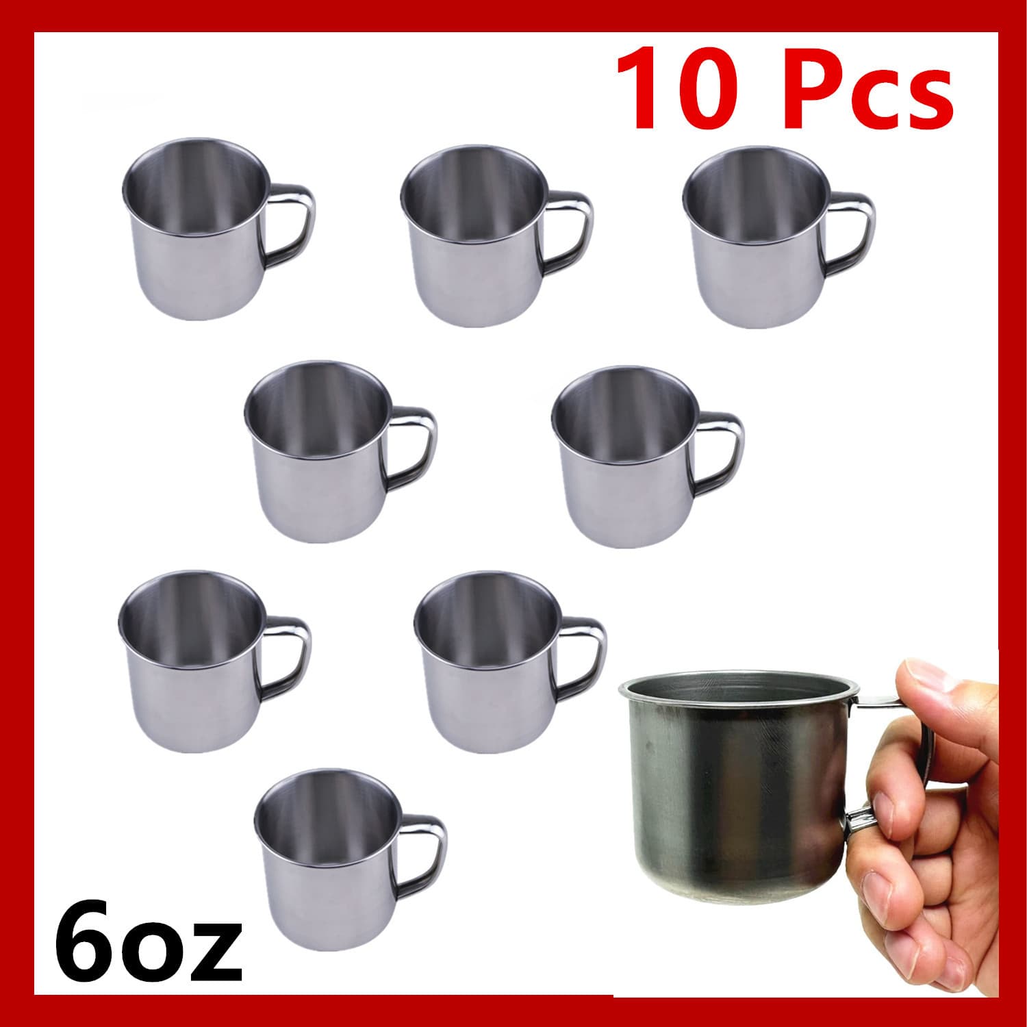 TEMU 10 Pcs Of Stainless Steel Coffee Tea Cup With Handle 6oz Espresso Cup, Metal Coffee/tea Cups, Durable Drinkware For Outdoor, Camping, Daily Use (small Size)