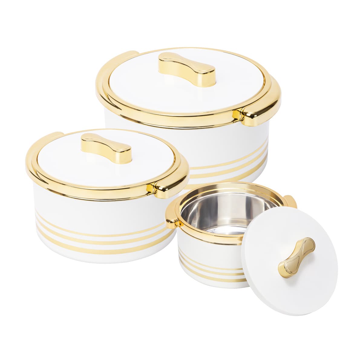 TEMU 3pc Insulated Casserole Set – Stainless Steel Hot/cold Food Warmer (3.7/2.6/1.5 Qt) – Thermal Serving Bowls With Lids – Meals, Parties & Gifts