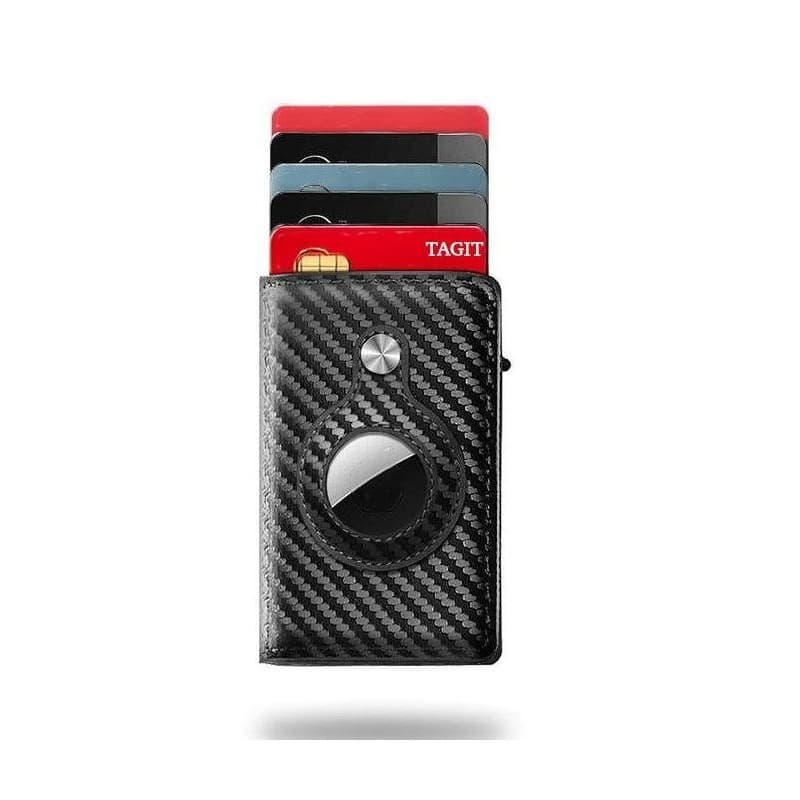 TEMU Smart Wallet For Men – -up Wallet With Rfid Blocking, Minimalist Credit Card Holder Compatible With Airtag – Carbon-fiber Black- Airtag Not Included