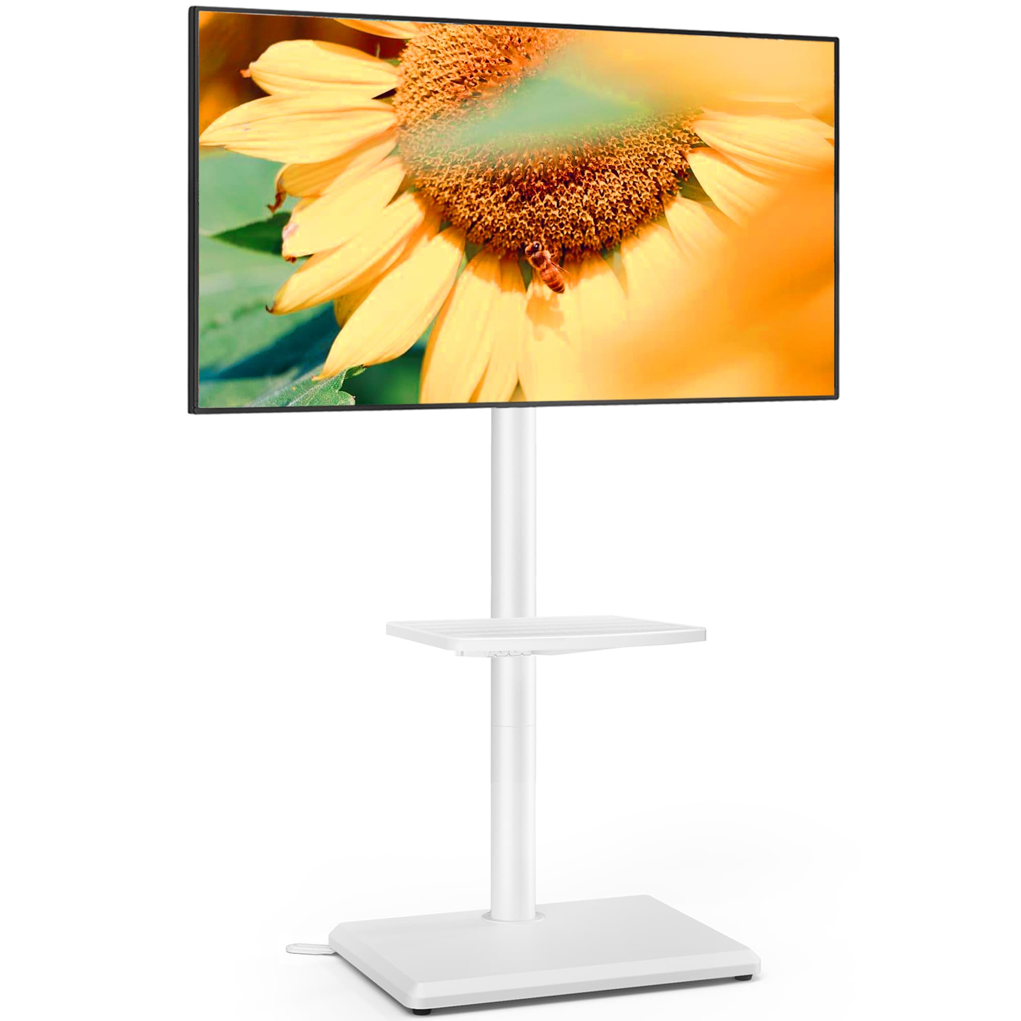 TEMU Height Adjustable Tv Stand With Swivel & Wood Base, Floor Mount For Up To 60 Inch Flat/curved Tvs, Max Vesa 400x400,c
