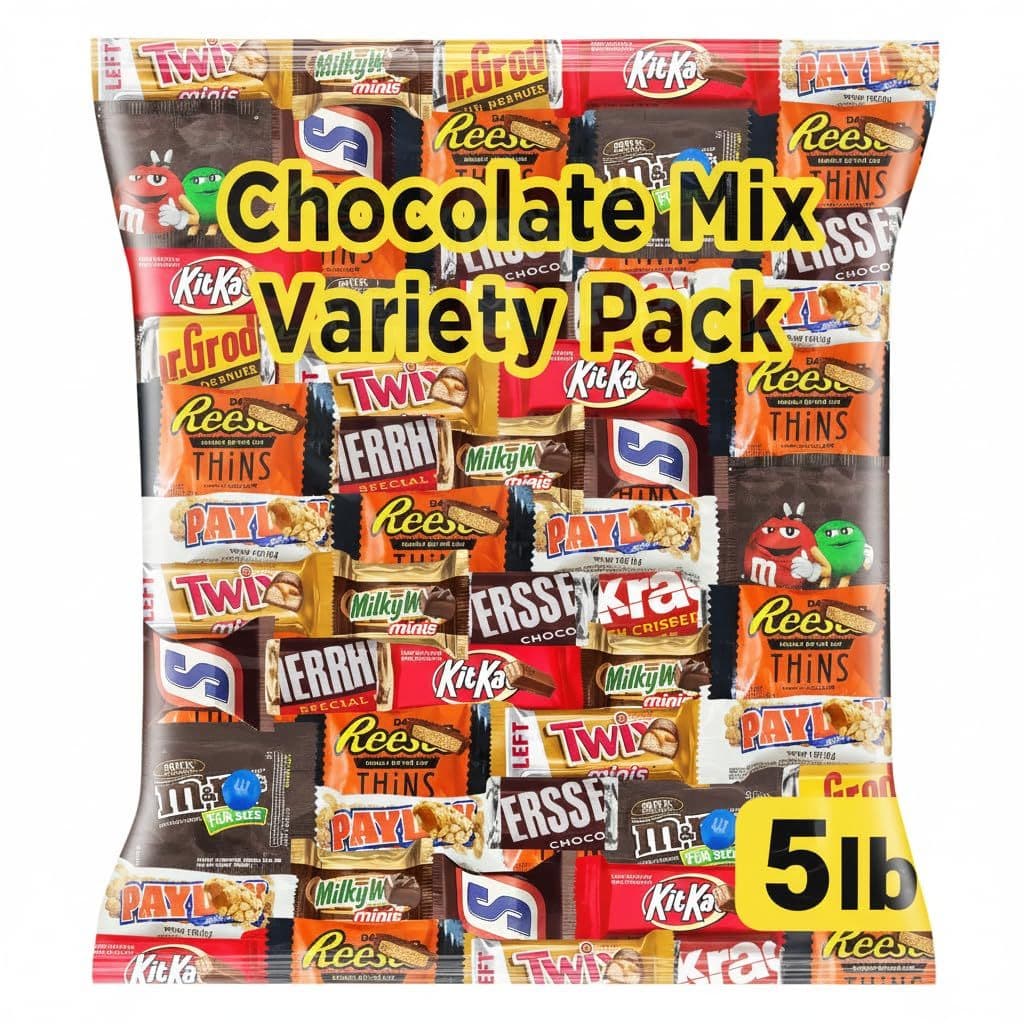 TEMU Chocolate Assorted Bulk Candy Variety Pack 5lb - Mini Chocolate Bars, Milk & Dark Chocolate Mix - Individually Wrapped Bulk Candy For Office Snacks, Party Favors And Bags