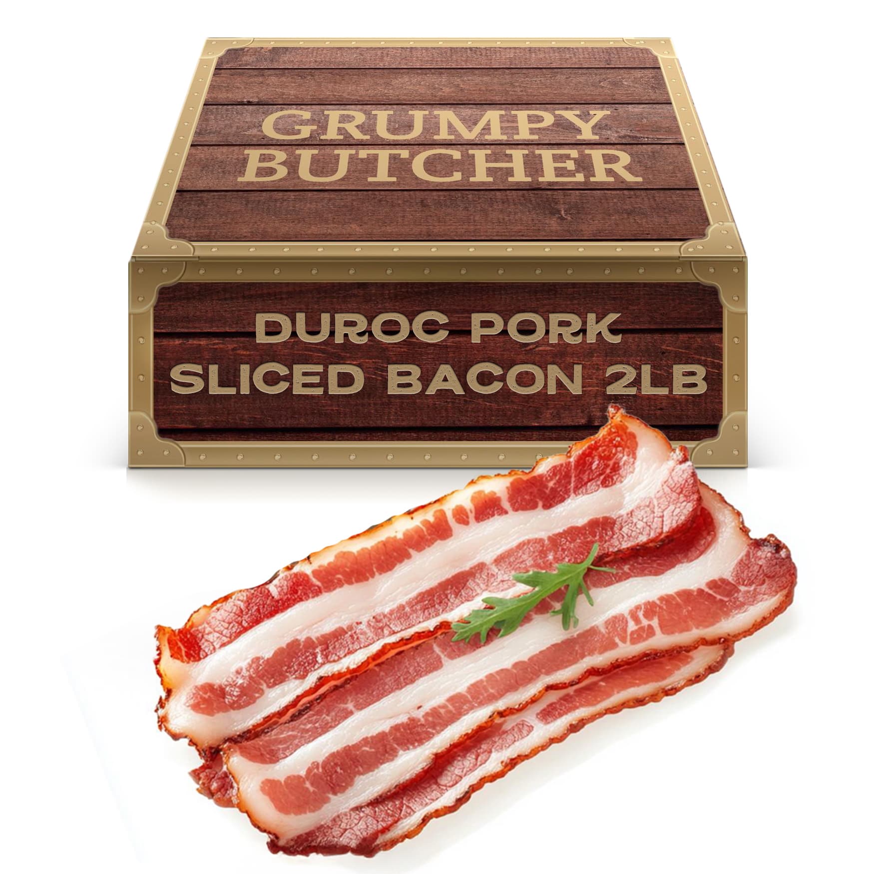 TEMU Grumpy Butcher Premium Duroc Bacon, 2 Pack (1 Lb Each): Sliced & Naturally Hickory Smoked Heritage Duroc Pork - Low Sugar