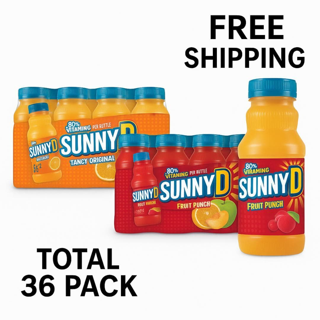 TEMU Sunnyd Variety Pack – Tangy Original & Fruit Punch Juice (6.75 Fl Oz Bottles, 18 Of Each Flavor, Total 36 Pack) – 80% Daily Vitamin C, Free Shipping